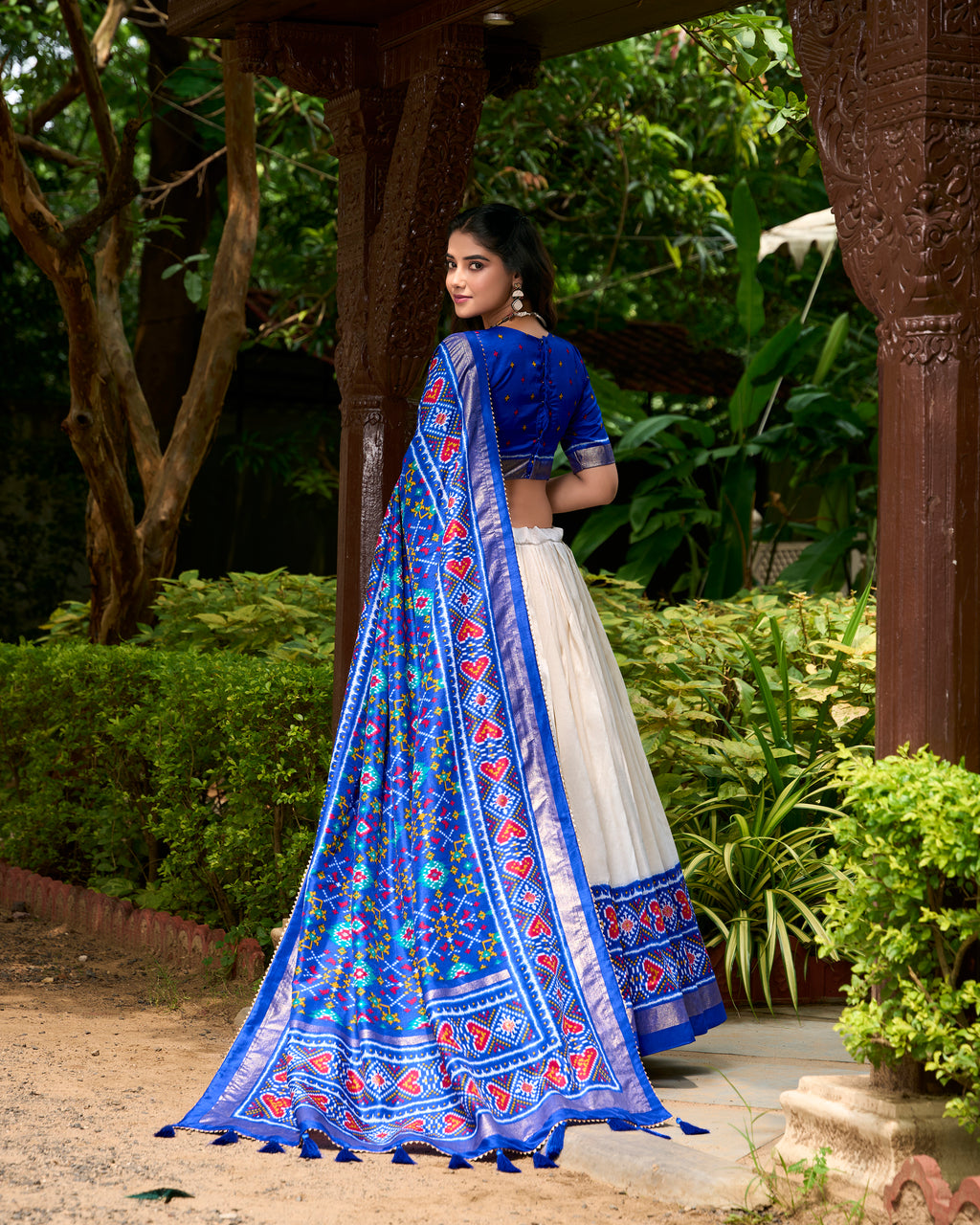 Royal Blue and Ivory Embroidered Lehenga with Traditional Motifs