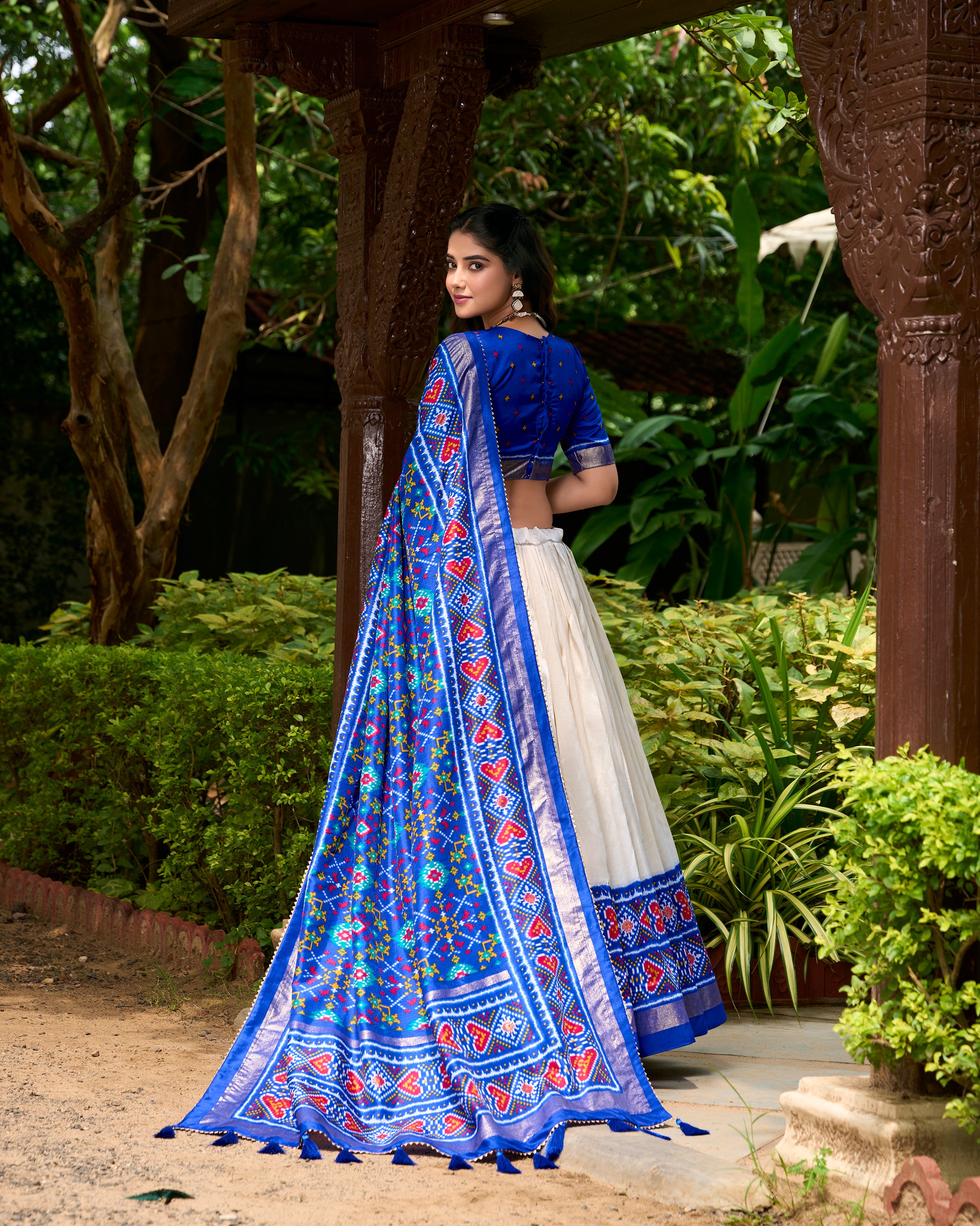 Royal Blue and Ivory Embroidered Lehenga with Traditional Motifs