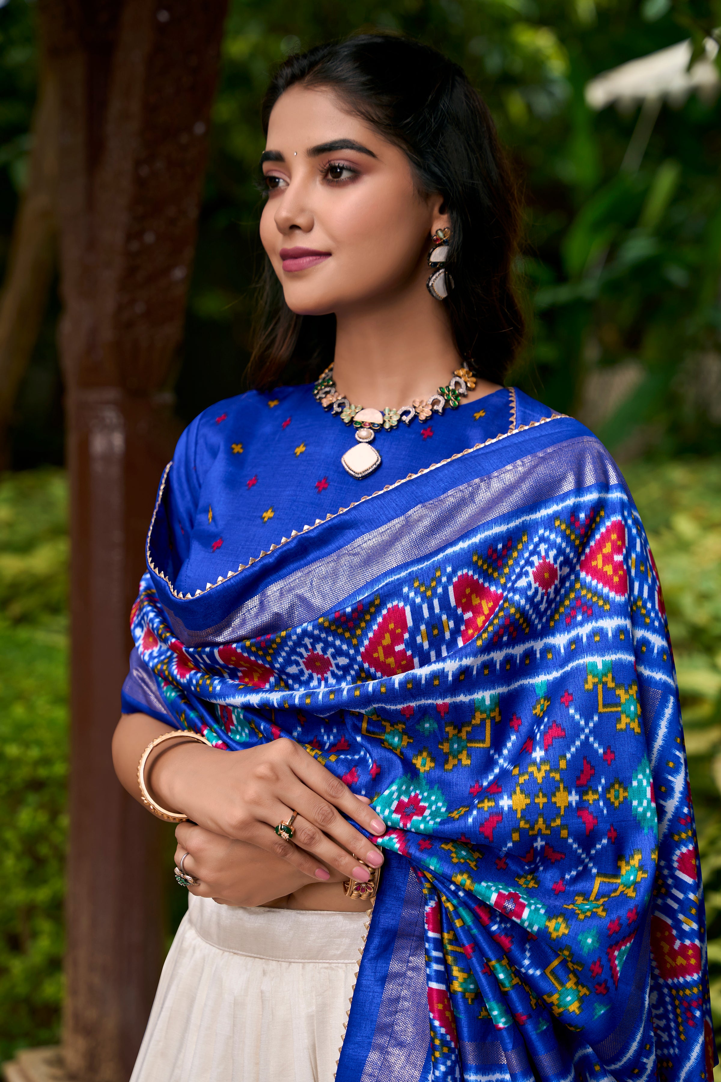 Royal Blue and Ivory Embroidered Lehenga with Traditional Motifs