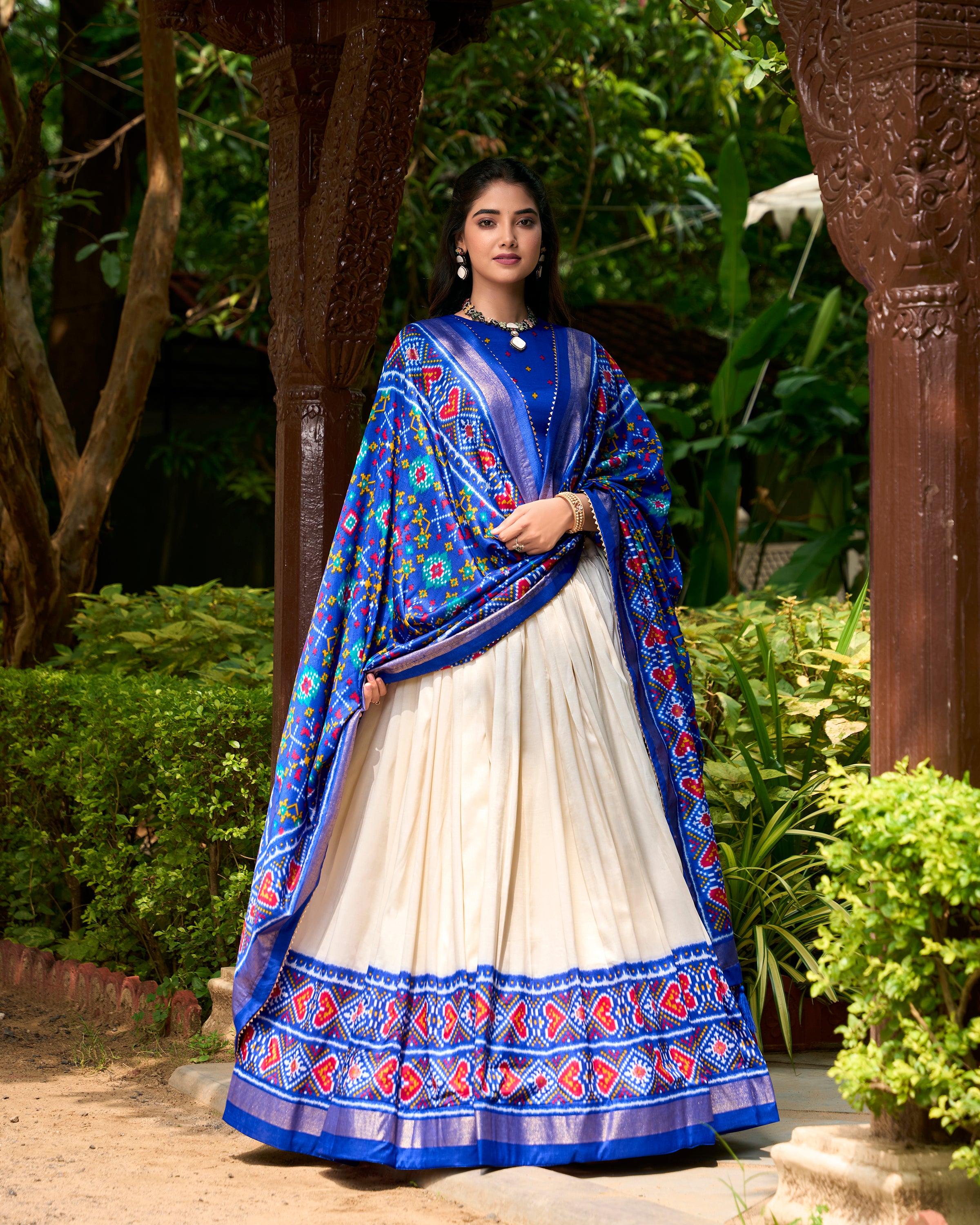 Royal Blue and Ivory Embroidered Lehenga with Traditional Motifs
