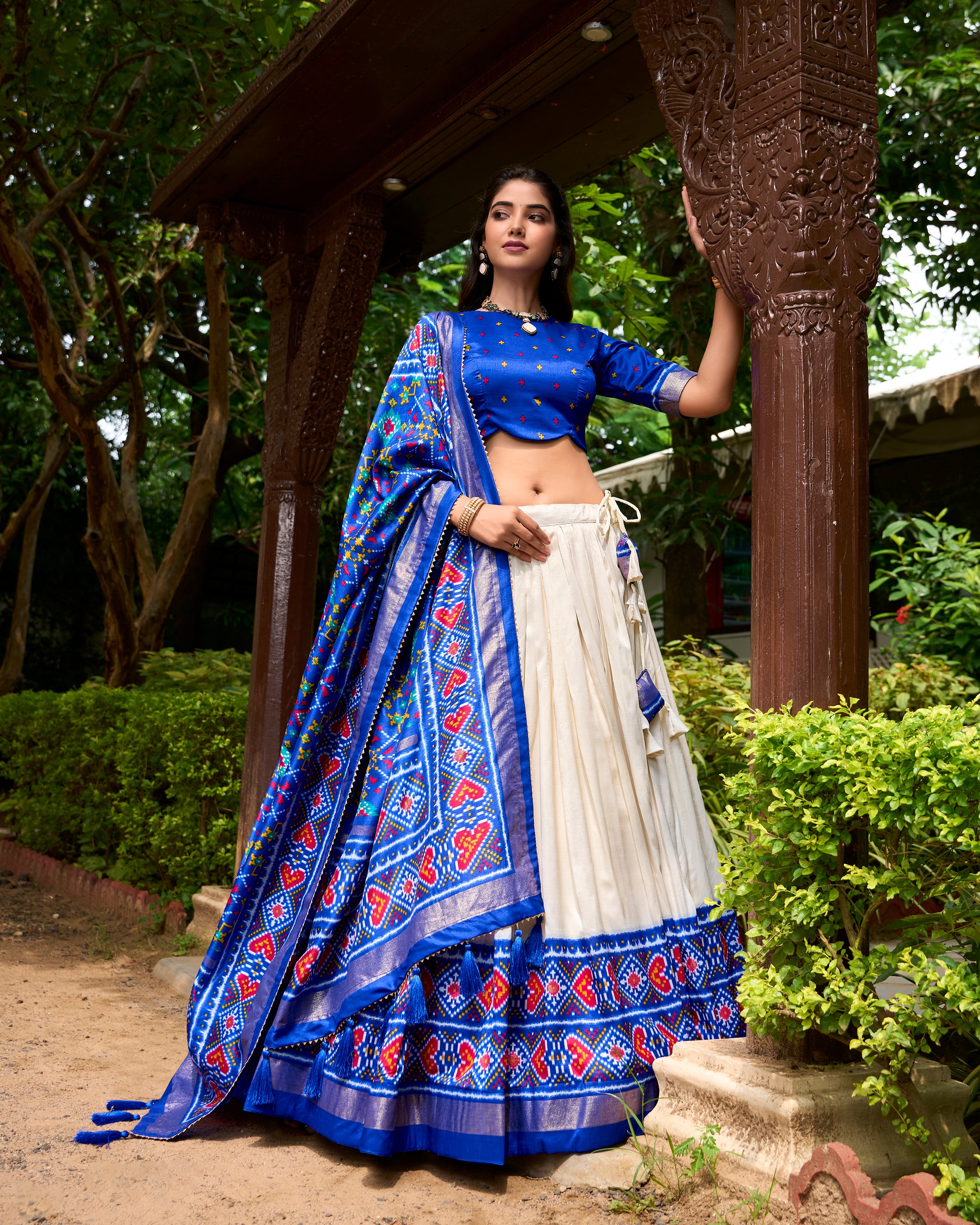 Royal Blue and Ivory Embroidered Lehenga with Traditional Motifs