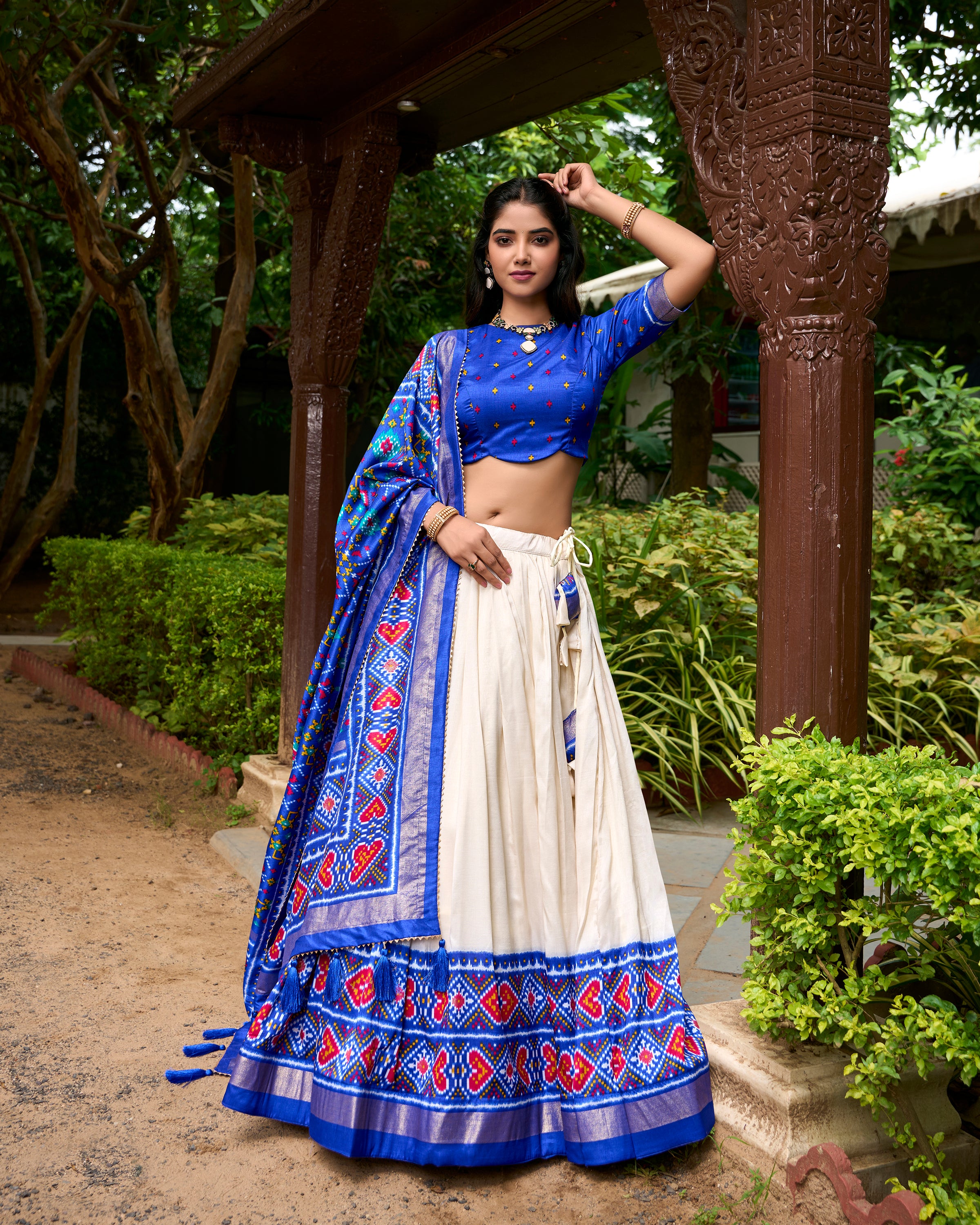 Royal Blue and Ivory Embroidered Lehenga with Traditional Motifs