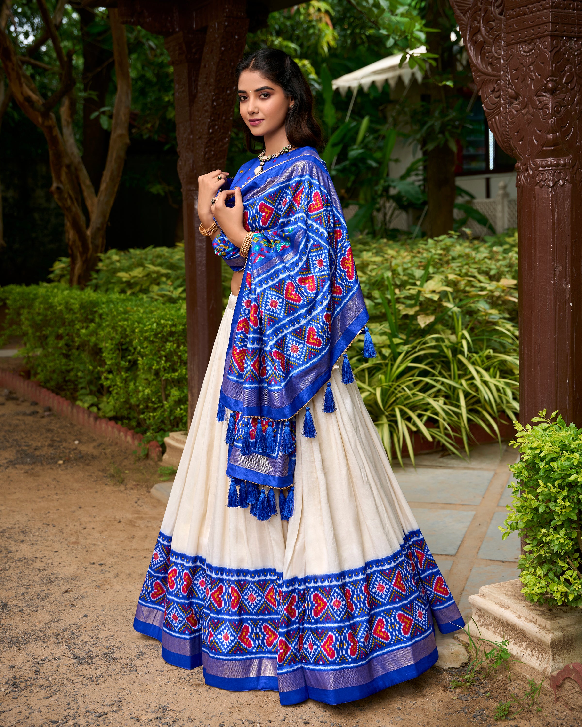 Royal Blue and Ivory Embroidered Lehenga with Traditional Motifs