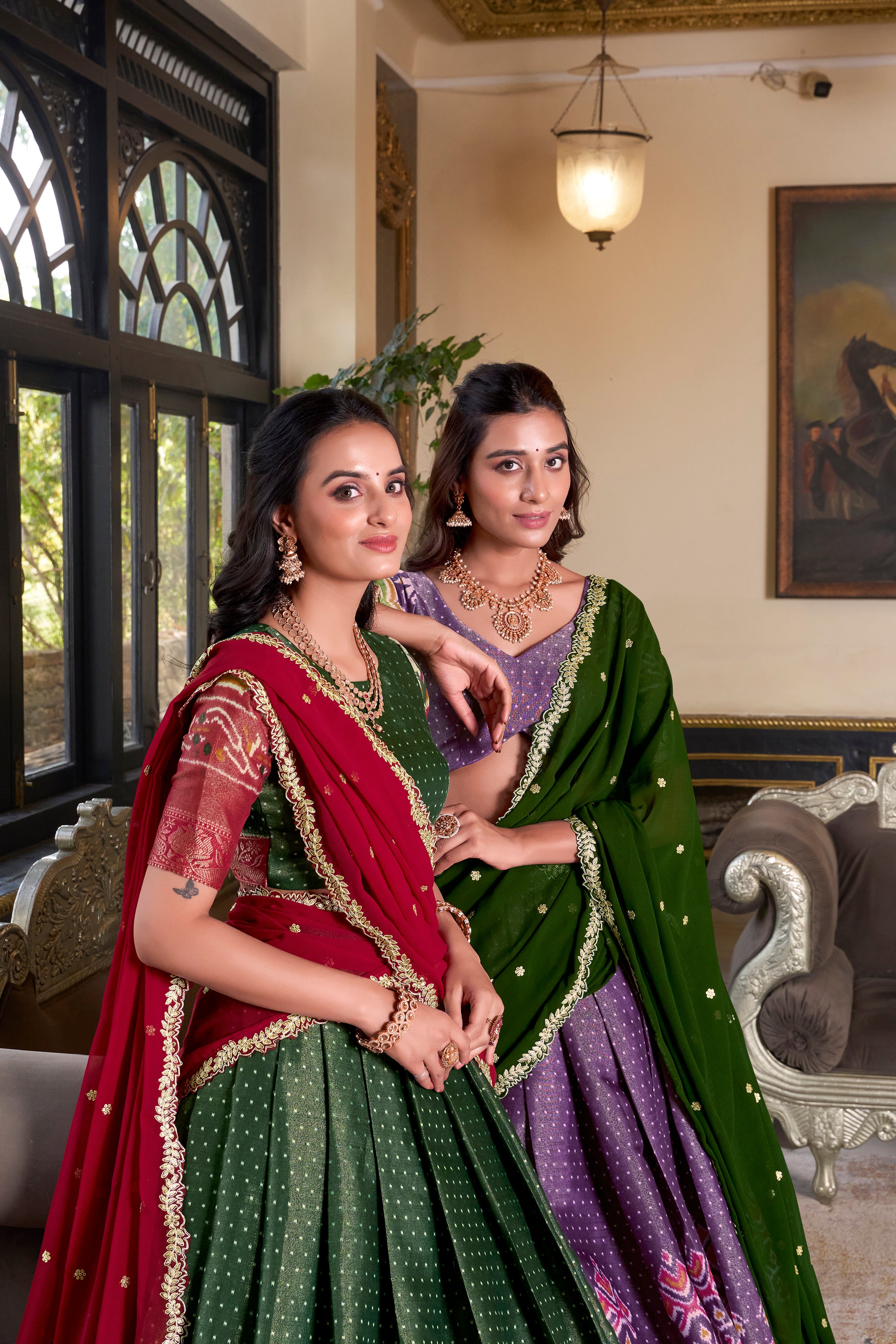 Elegant Woman in a Traditional Gujarati Patola Lehenga Choli.