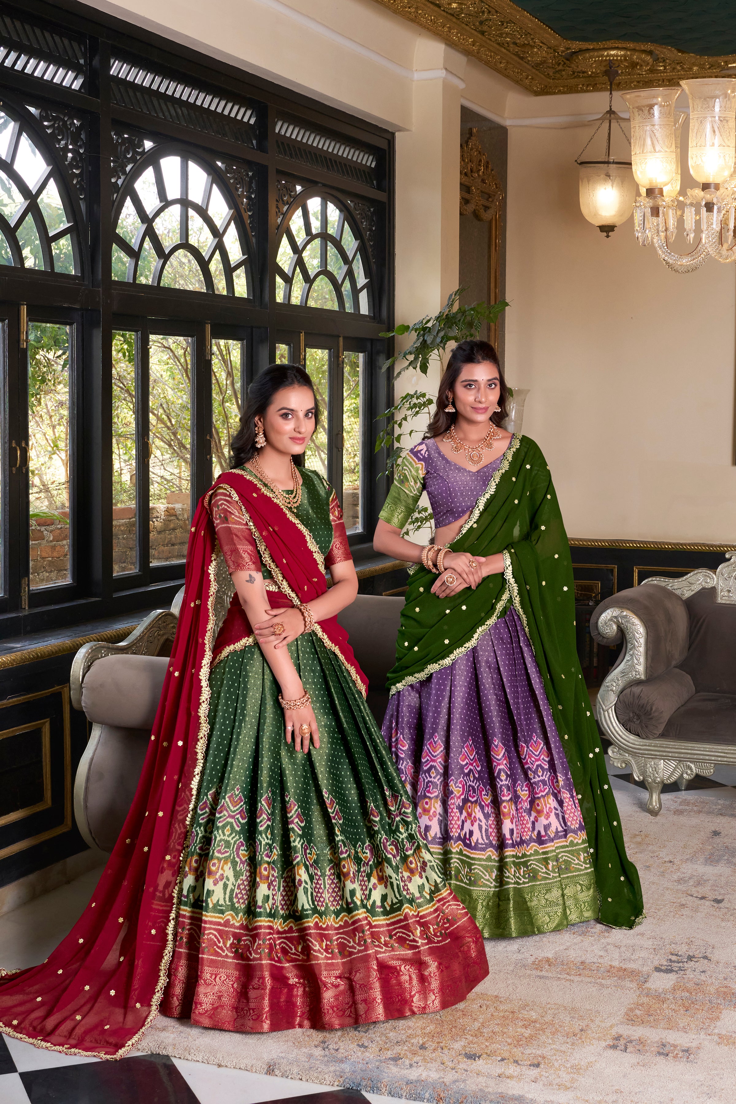 Elegant Woman in a Traditional Gujarati Patola Lehenga Choli.