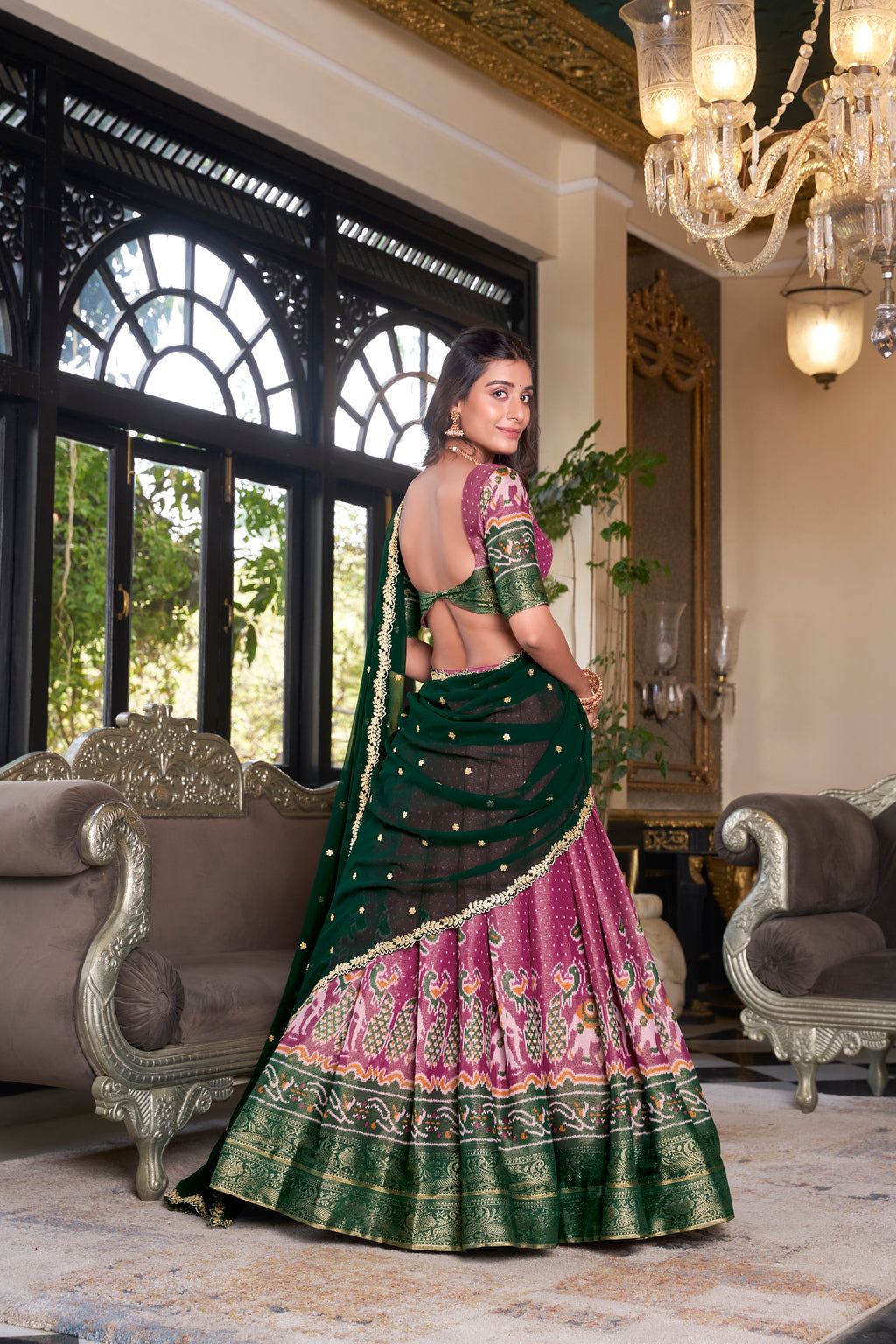 Elegant Woman in a Traditional Gujarati Patola Lehenga Choli.