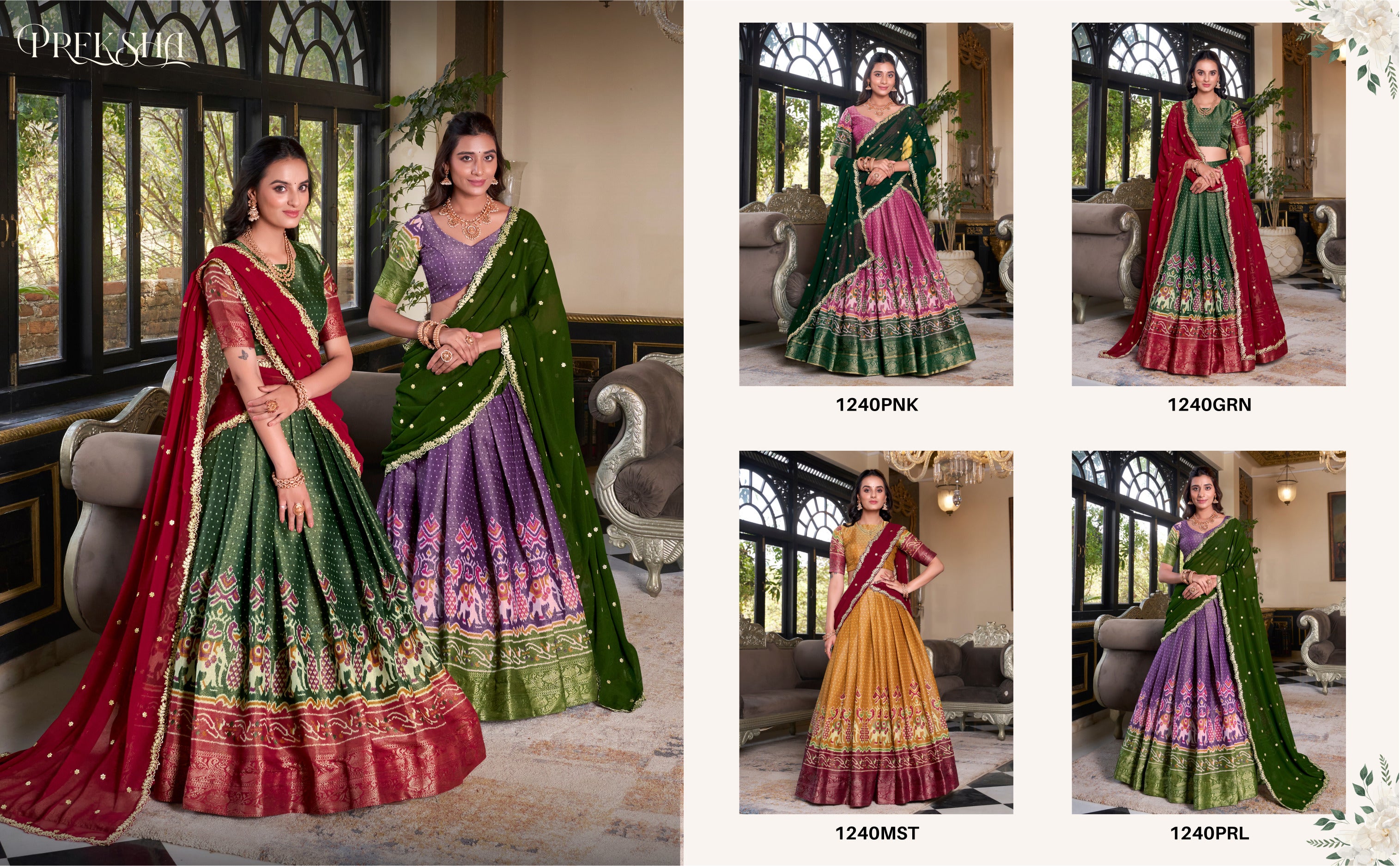 Elegant Woman in a Traditional Gujarati Patola Lehenga Choli.