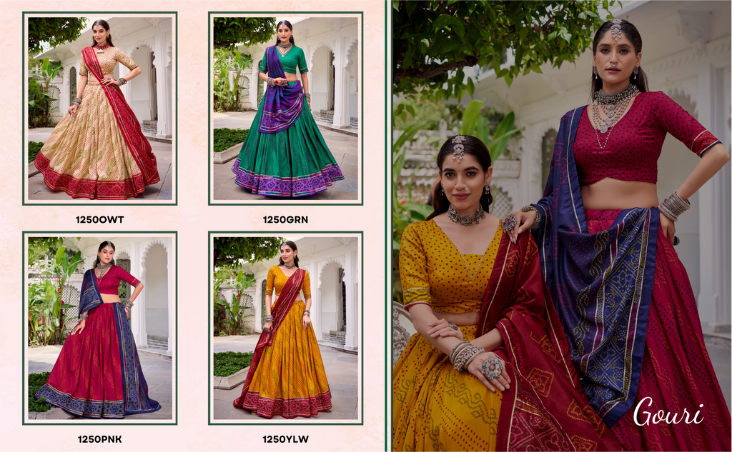 Traditional Bandhej Lehenga Choli with Contrasting Dupatta Elegance