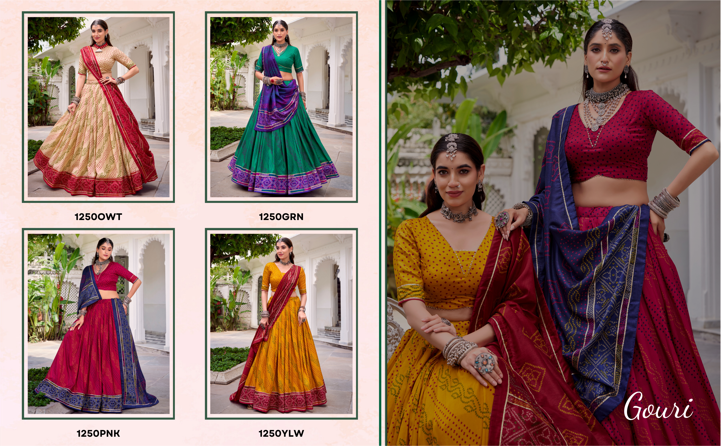 Traditional Bandhej Lehenga Choli with Contrasting Dupatta Elegance