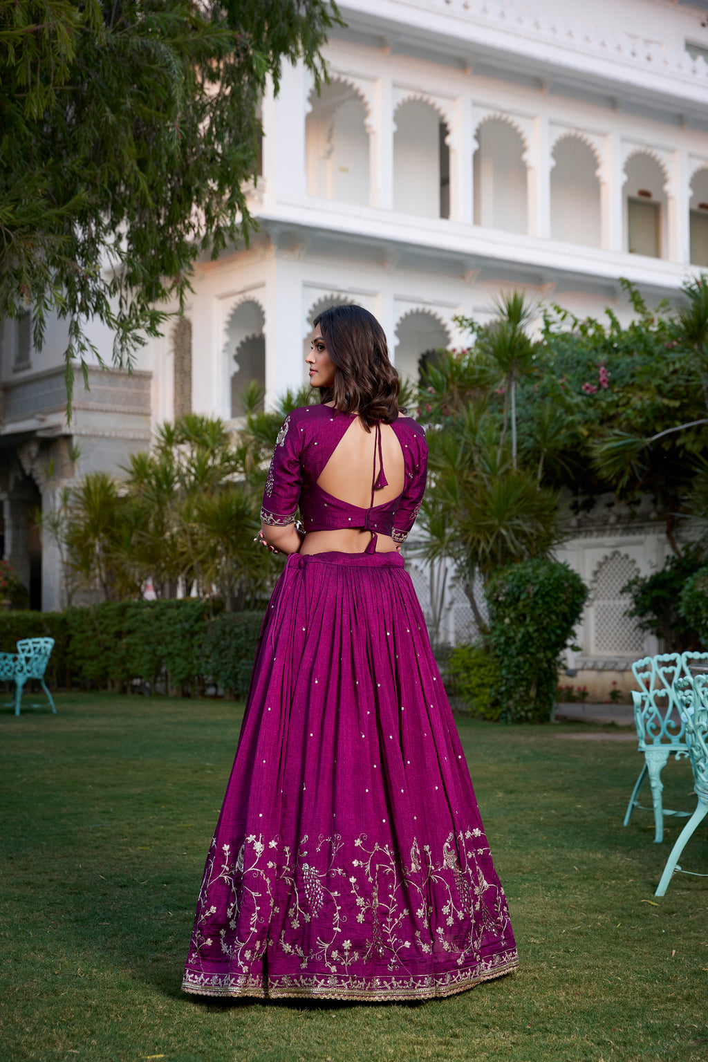Rich Wine Crushed Lehenga Choli with Zari Embroidery