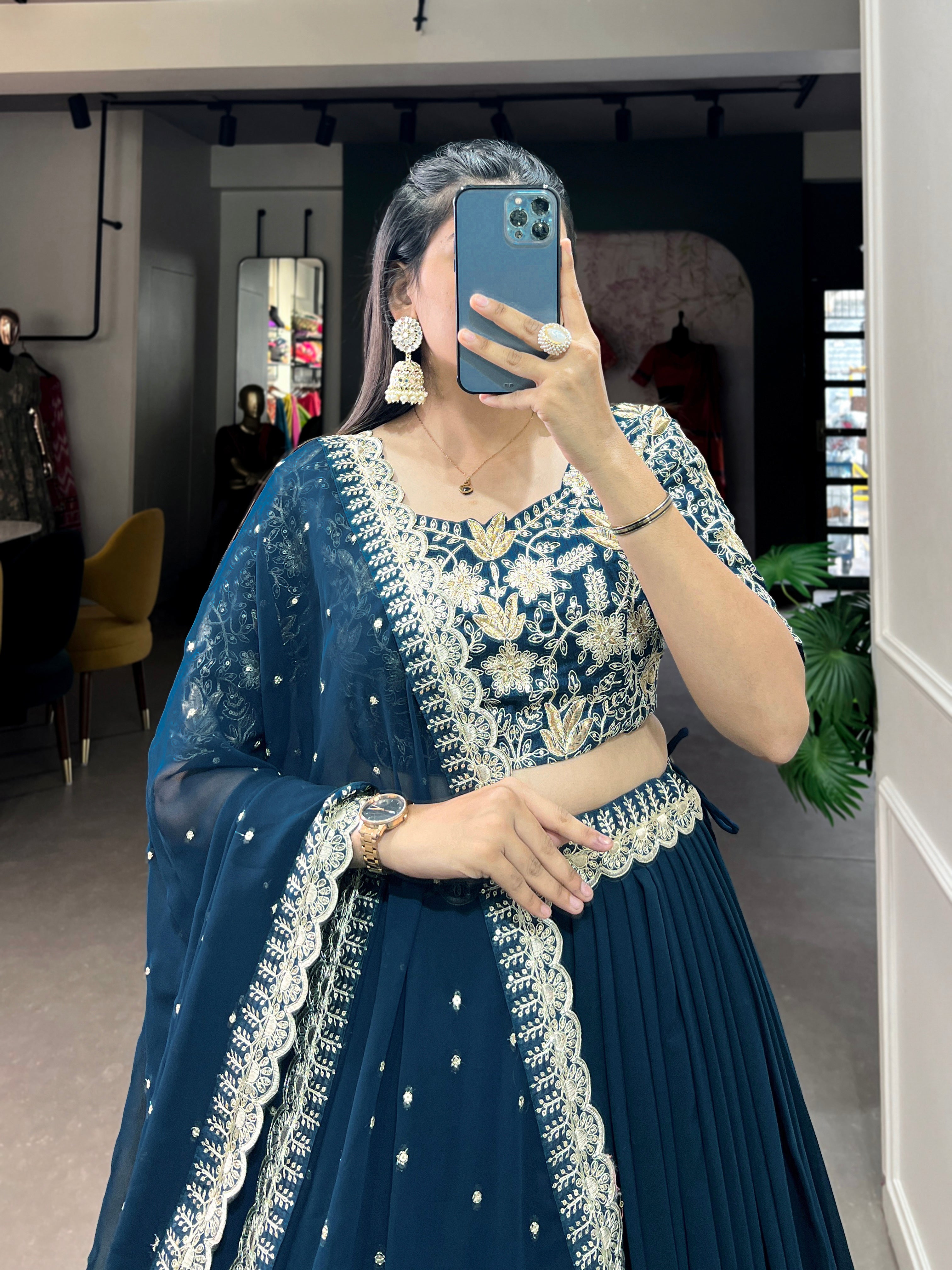 Elegant Teal Blue Lehenga Choli