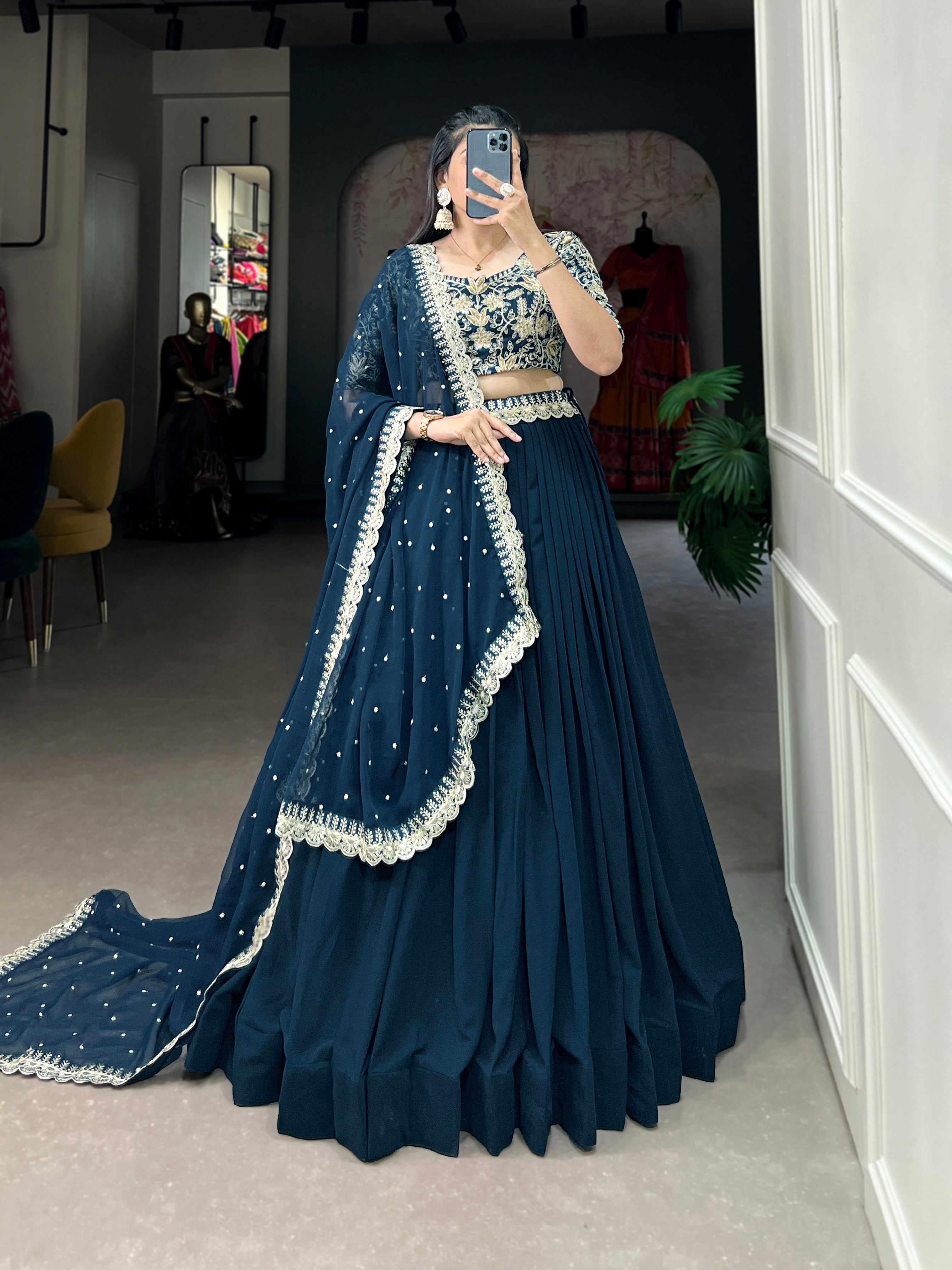 Elegant Teal Blue Lehenga Choli