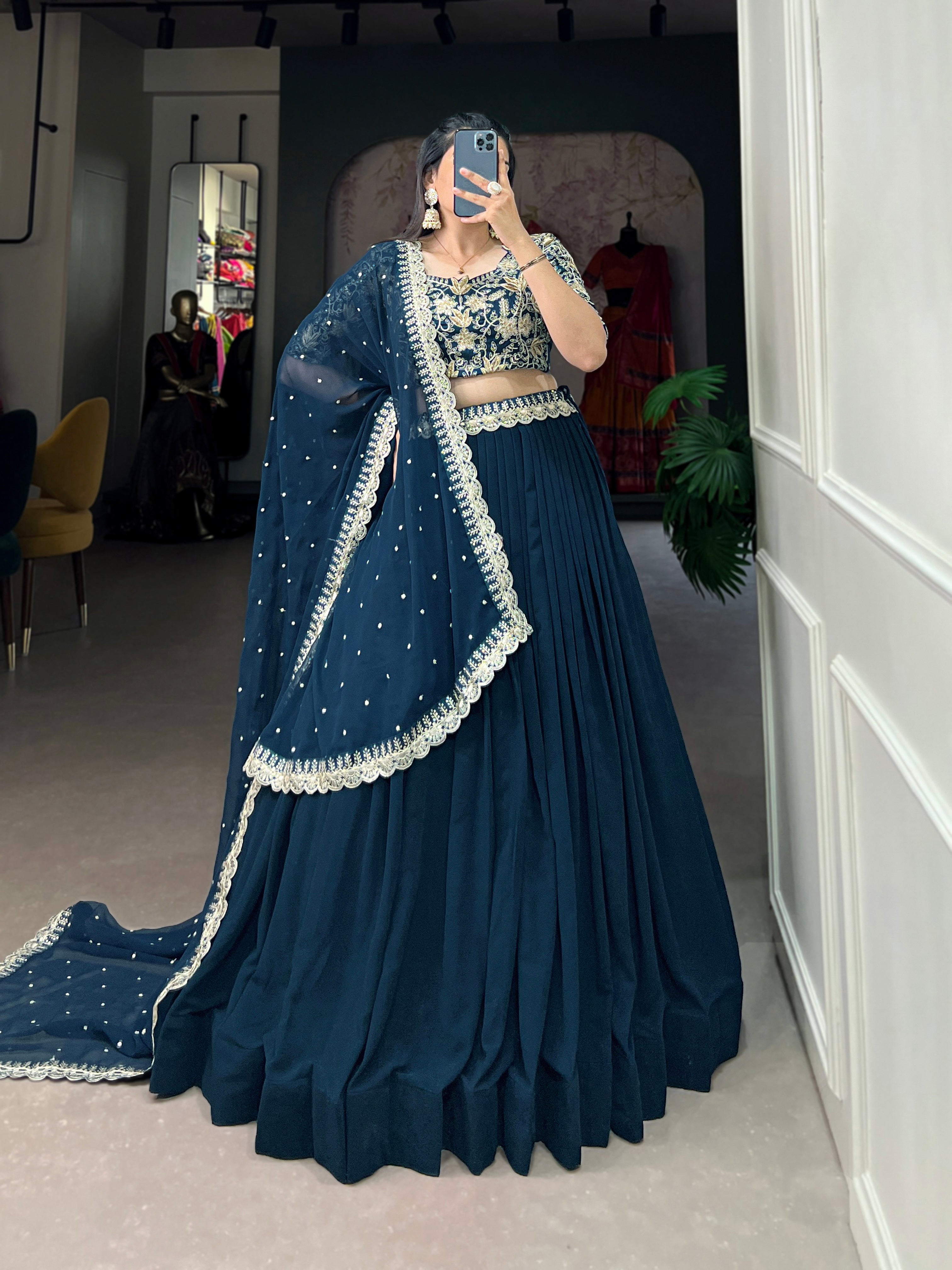 Elegant Teal Blue Lehenga Choli