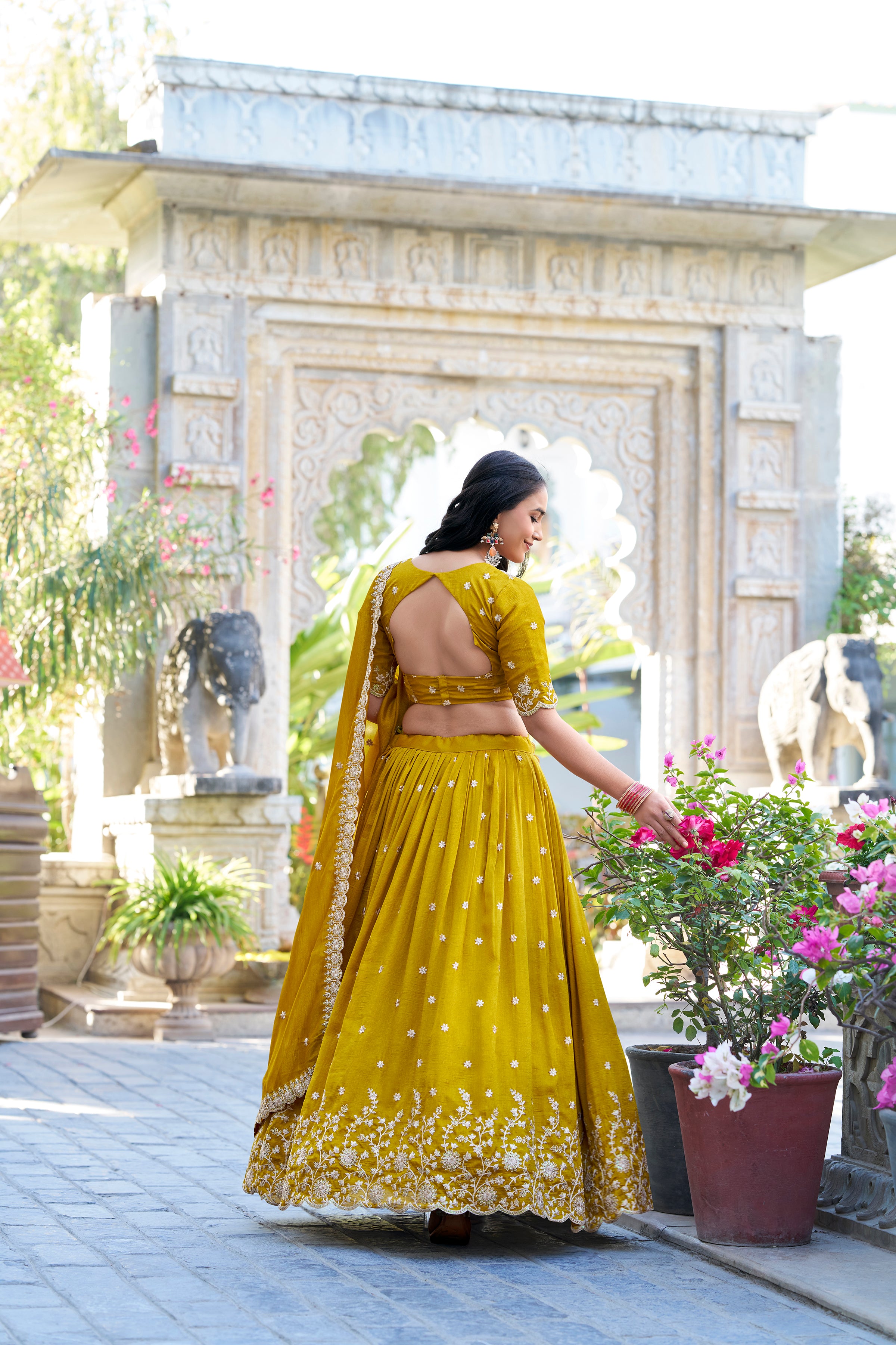 Sun-kissed sophistication in an exquisite mustard yellow lehenga.