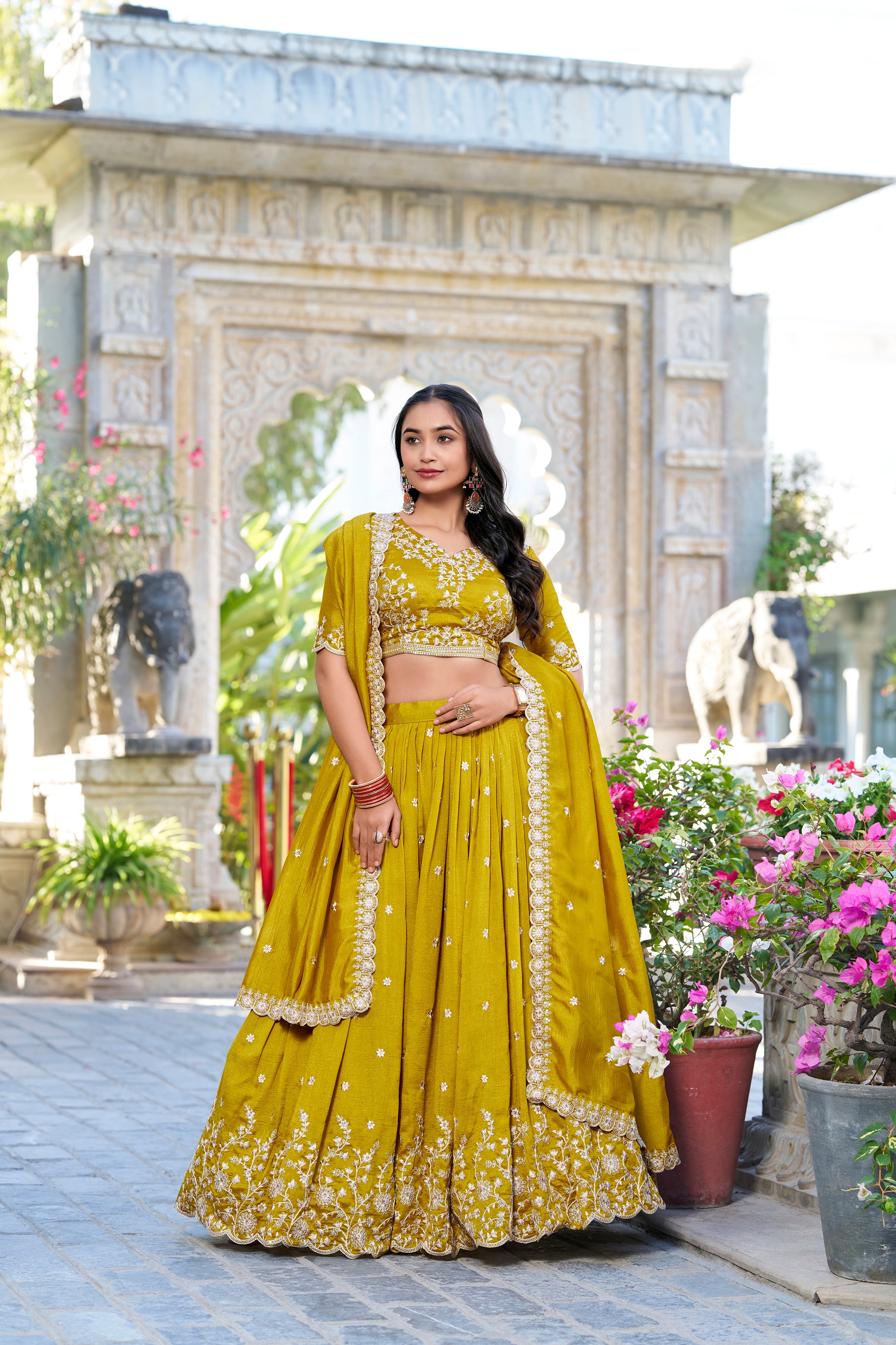 Sun-kissed sophistication in an exquisite mustard yellow lehenga.