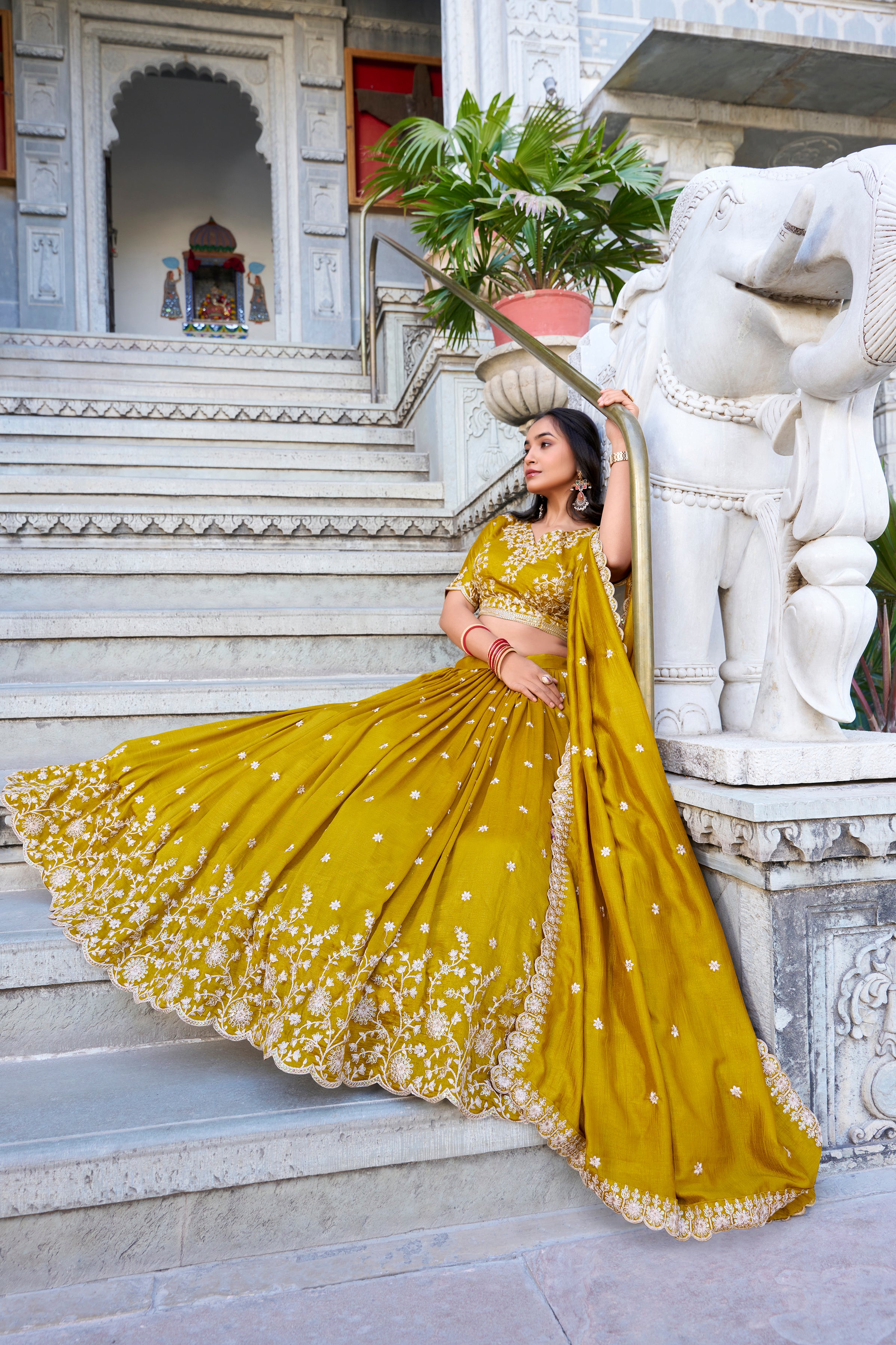 Sun-kissed sophistication in an exquisite mustard yellow lehenga.