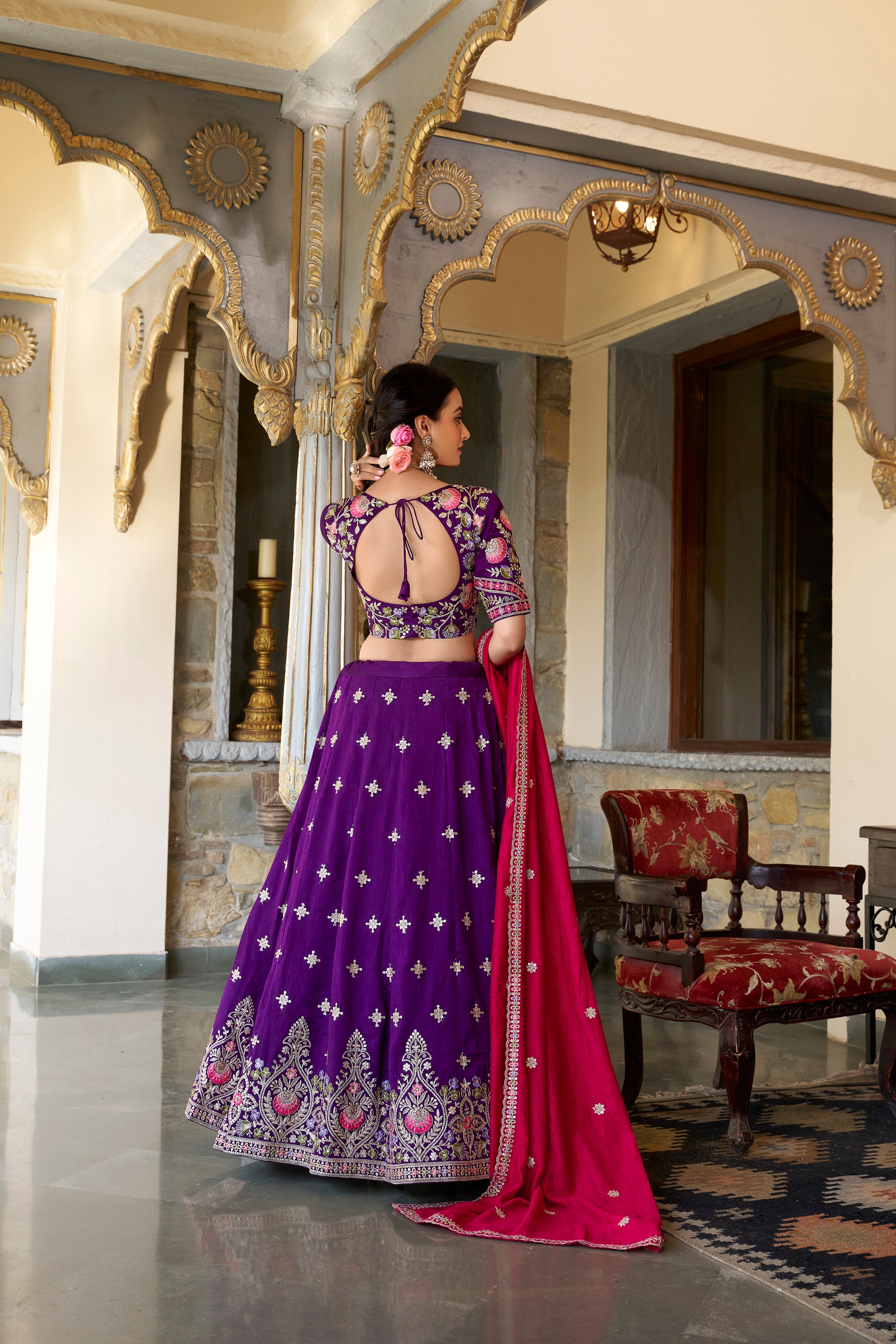 Regal Purple and Rani Pink Bridal Lehenga Choli with Heavy Embroidery