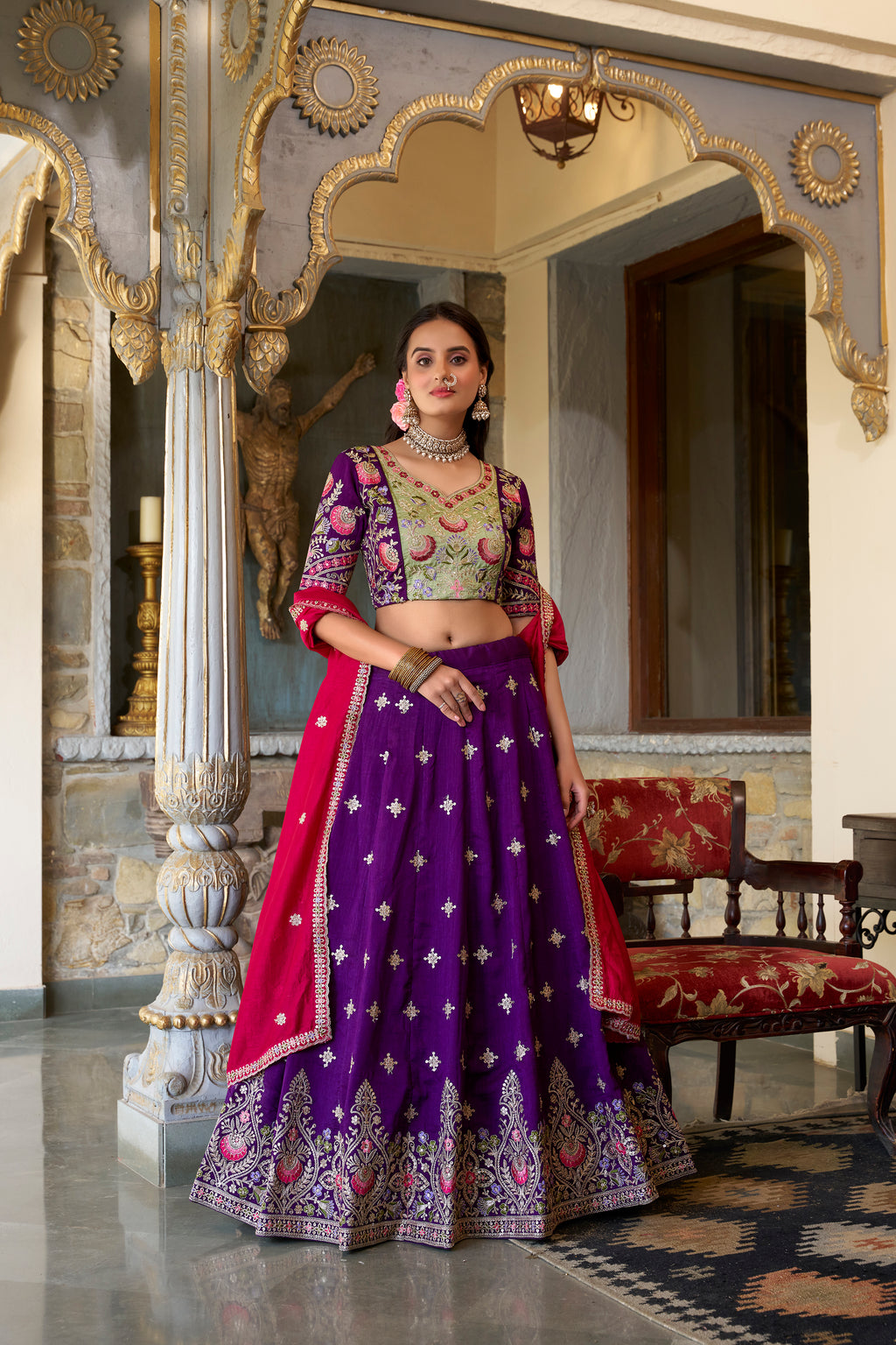 Regal Purple and Rani Pink Bridal Lehenga Choli with Heavy Embroidery