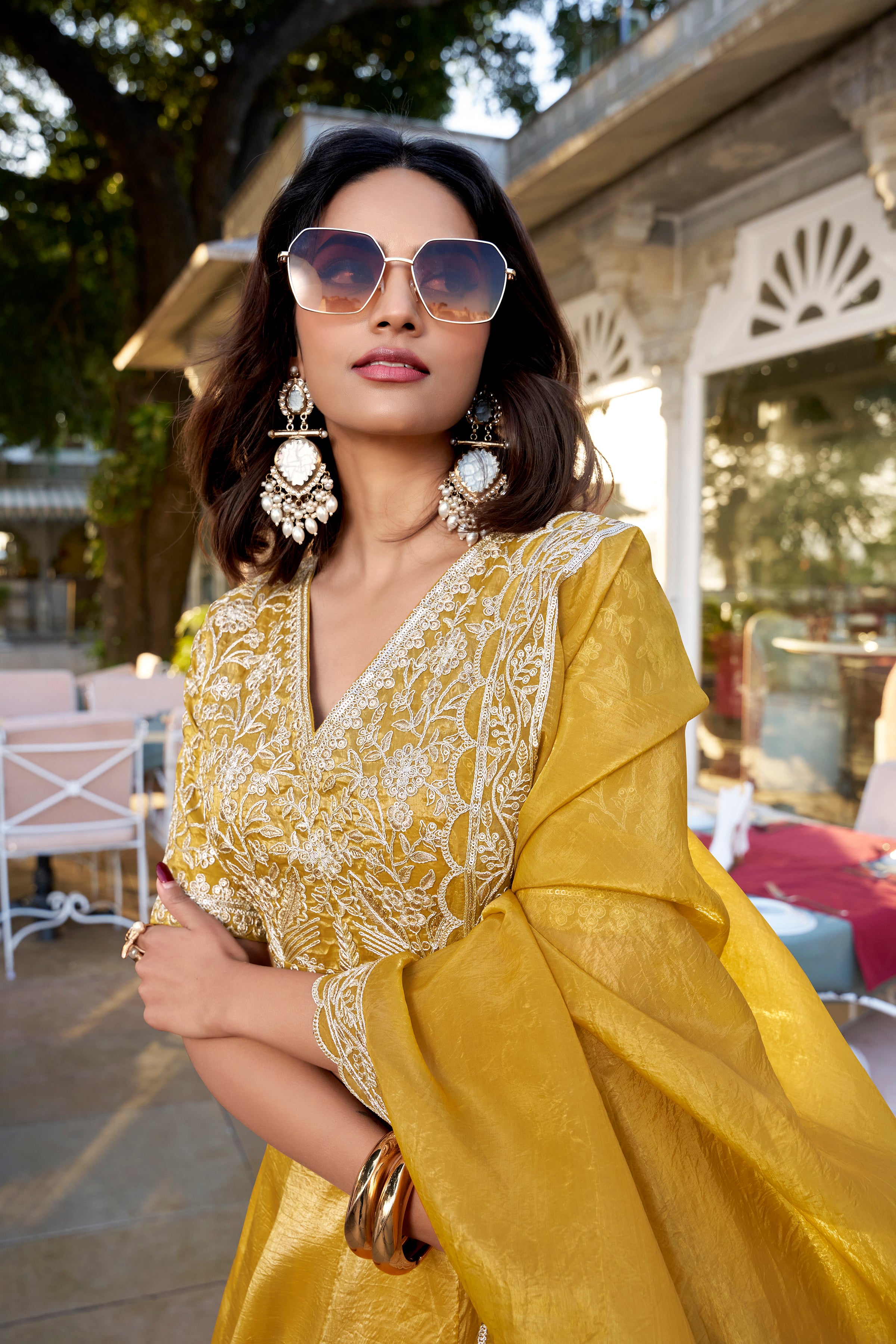 Radiant Mustard Yellow Lehenga Choli with Thread Work Embroidery