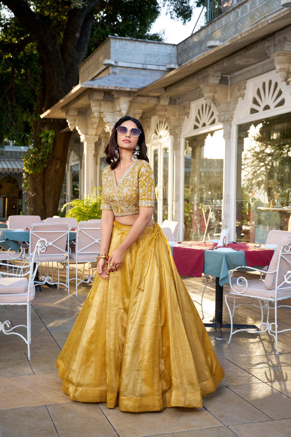 Radiant Mustard Yellow Lehenga Choli with Thread Work Embroidery