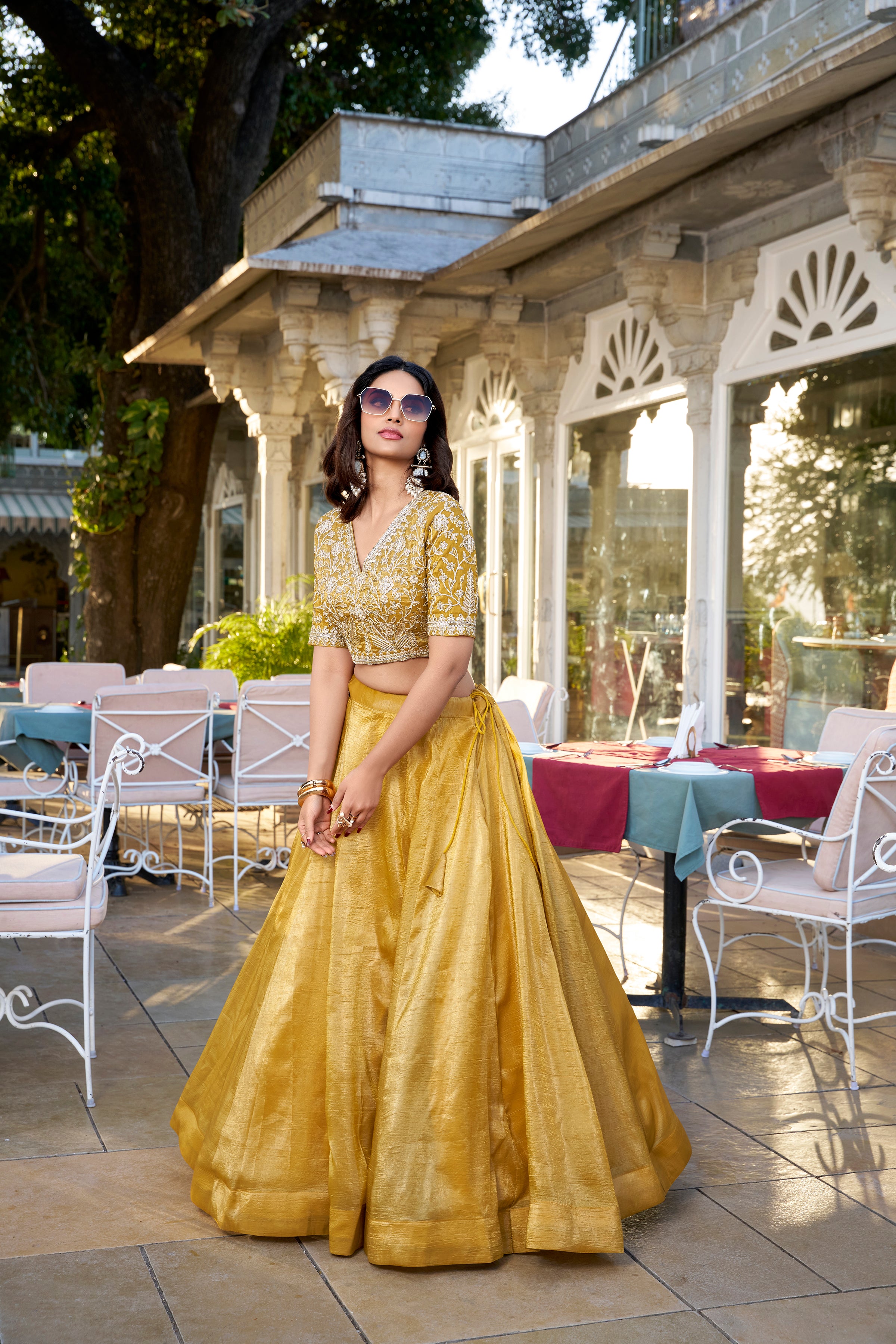 Radiant Mustard Yellow Lehenga Choli with Thread Work Embroidery