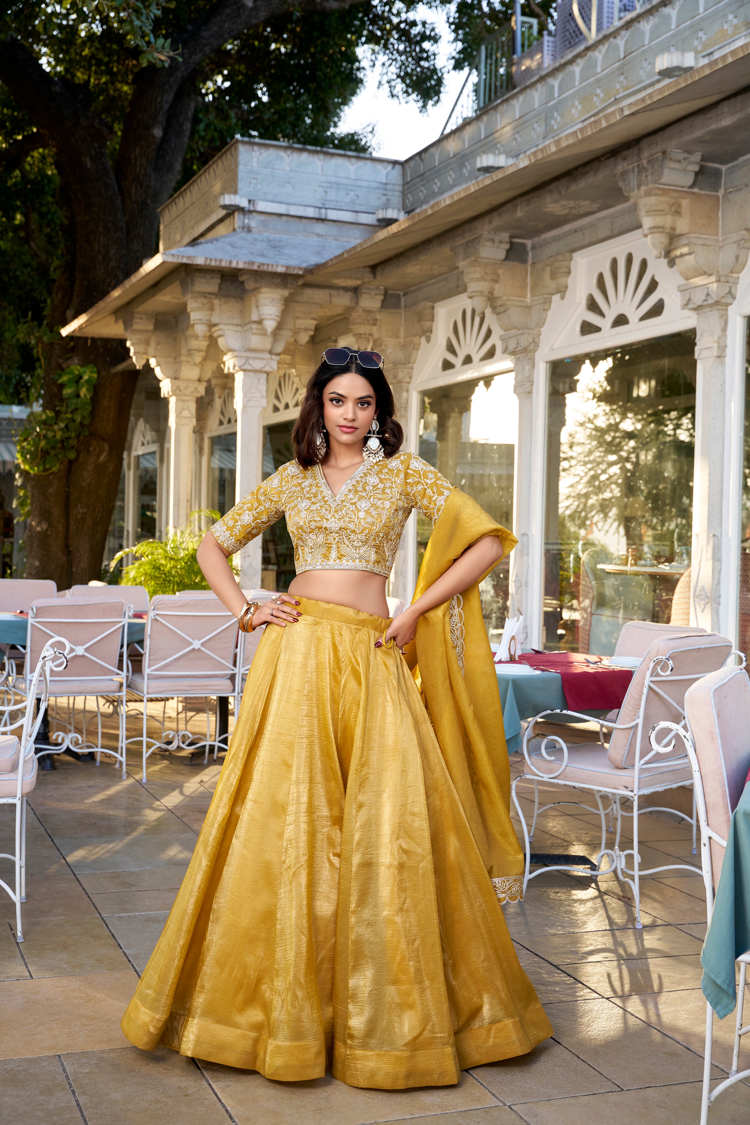 Radiant Mustard Yellow Lehenga Choli with Thread Work Embroidery