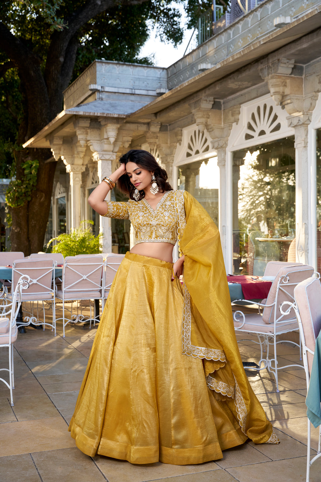 Radiant Mustard Yellow Lehenga Choli with Thread Work Embroidery