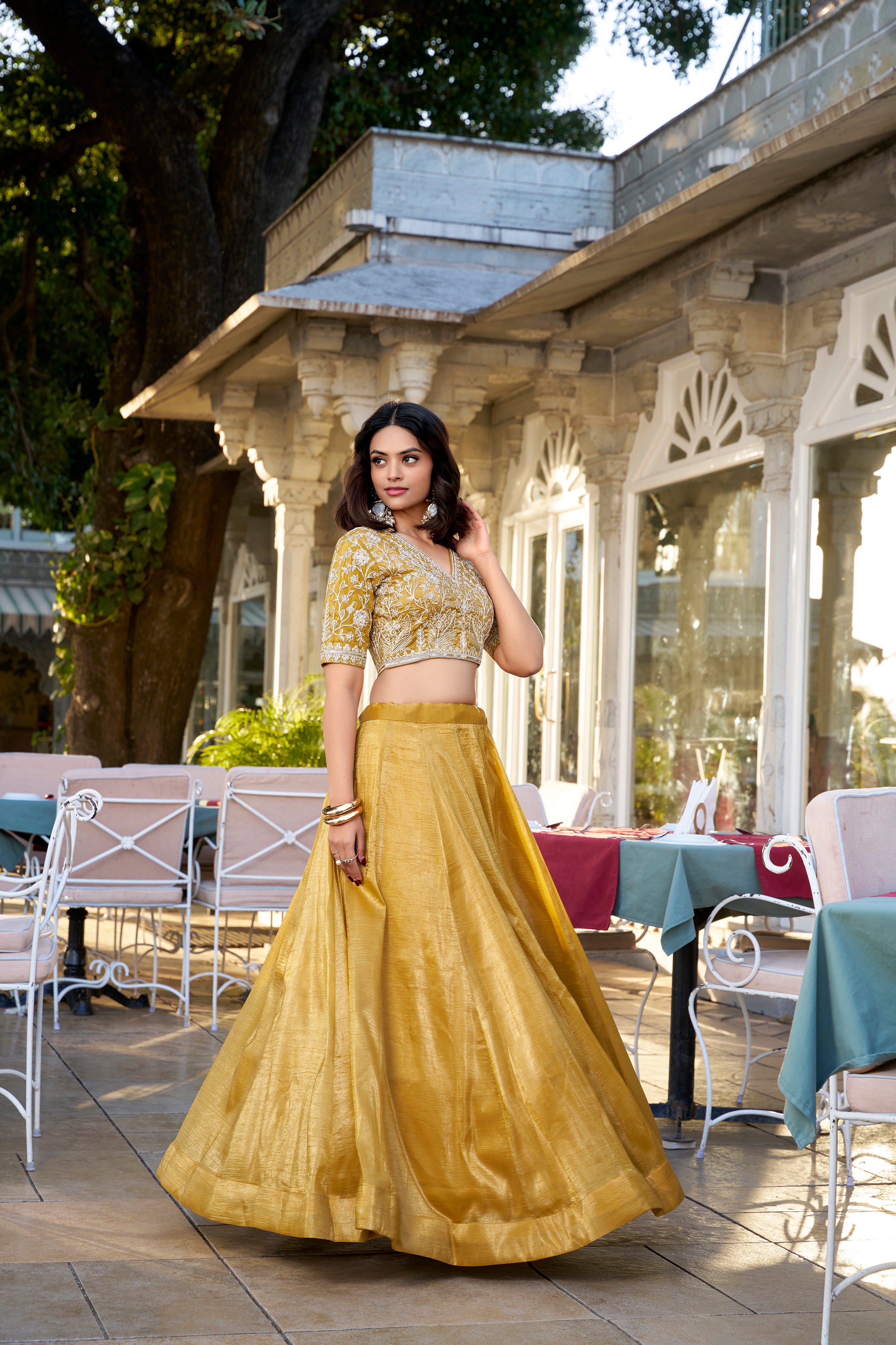 Radiant Mustard Yellow Lehenga Choli with Thread Work Embroidery