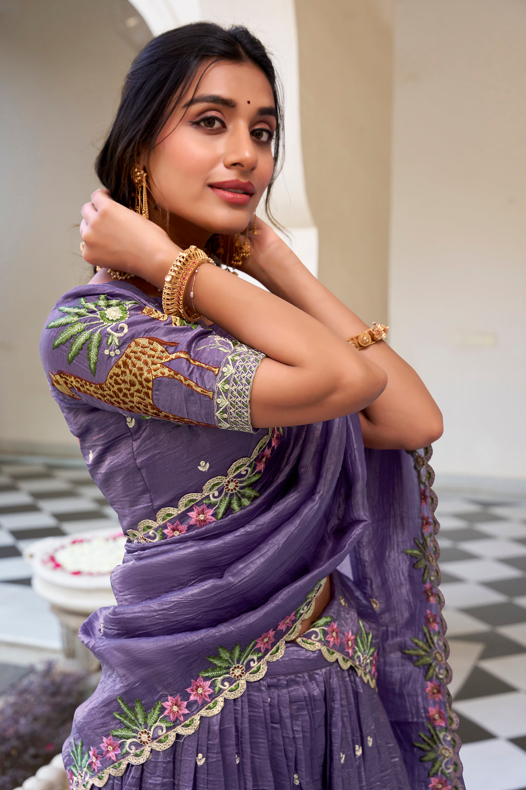 Graceful allure in a stunning dusty rose lehenga.