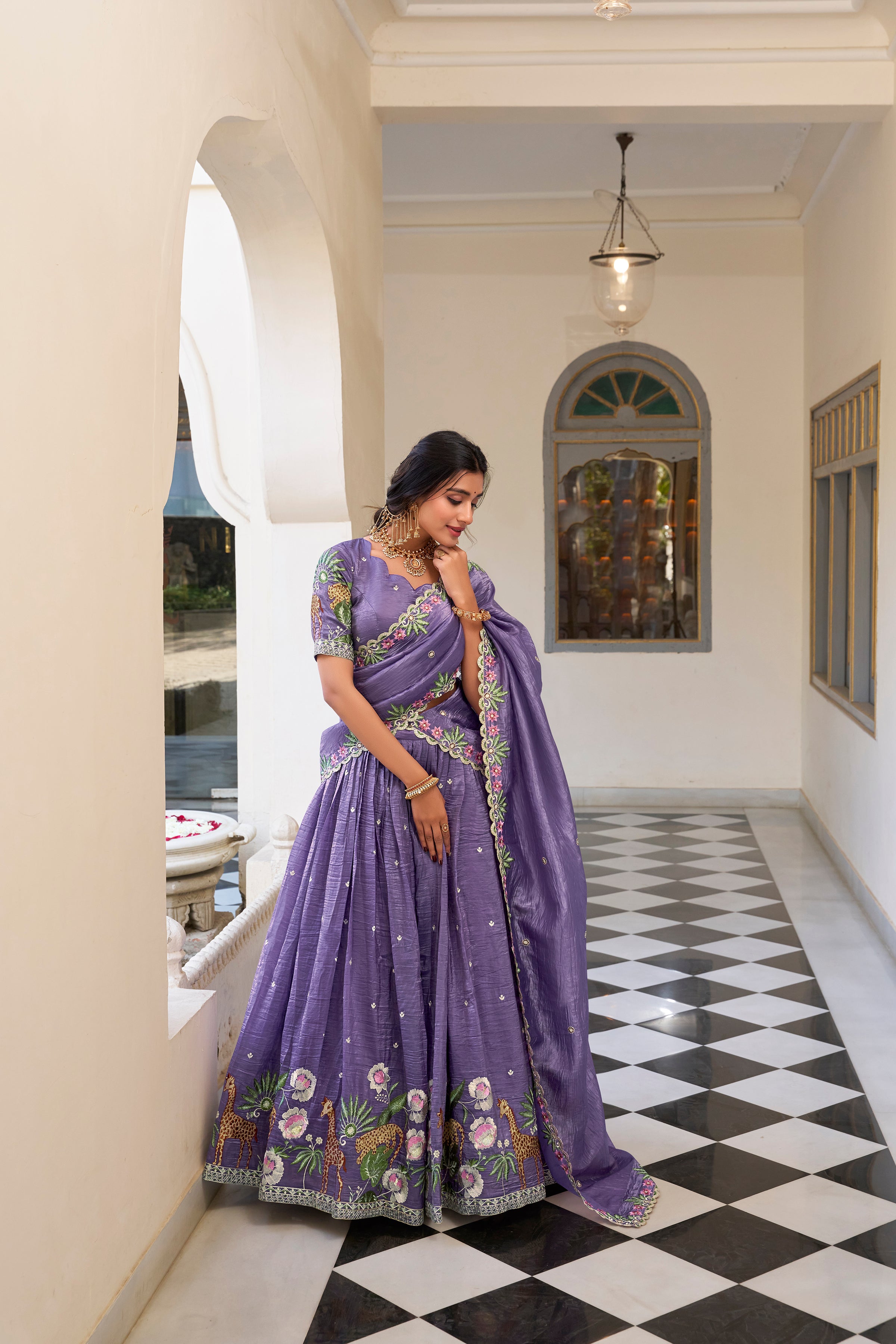 Graceful allure in a stunning dusty rose lehenga.