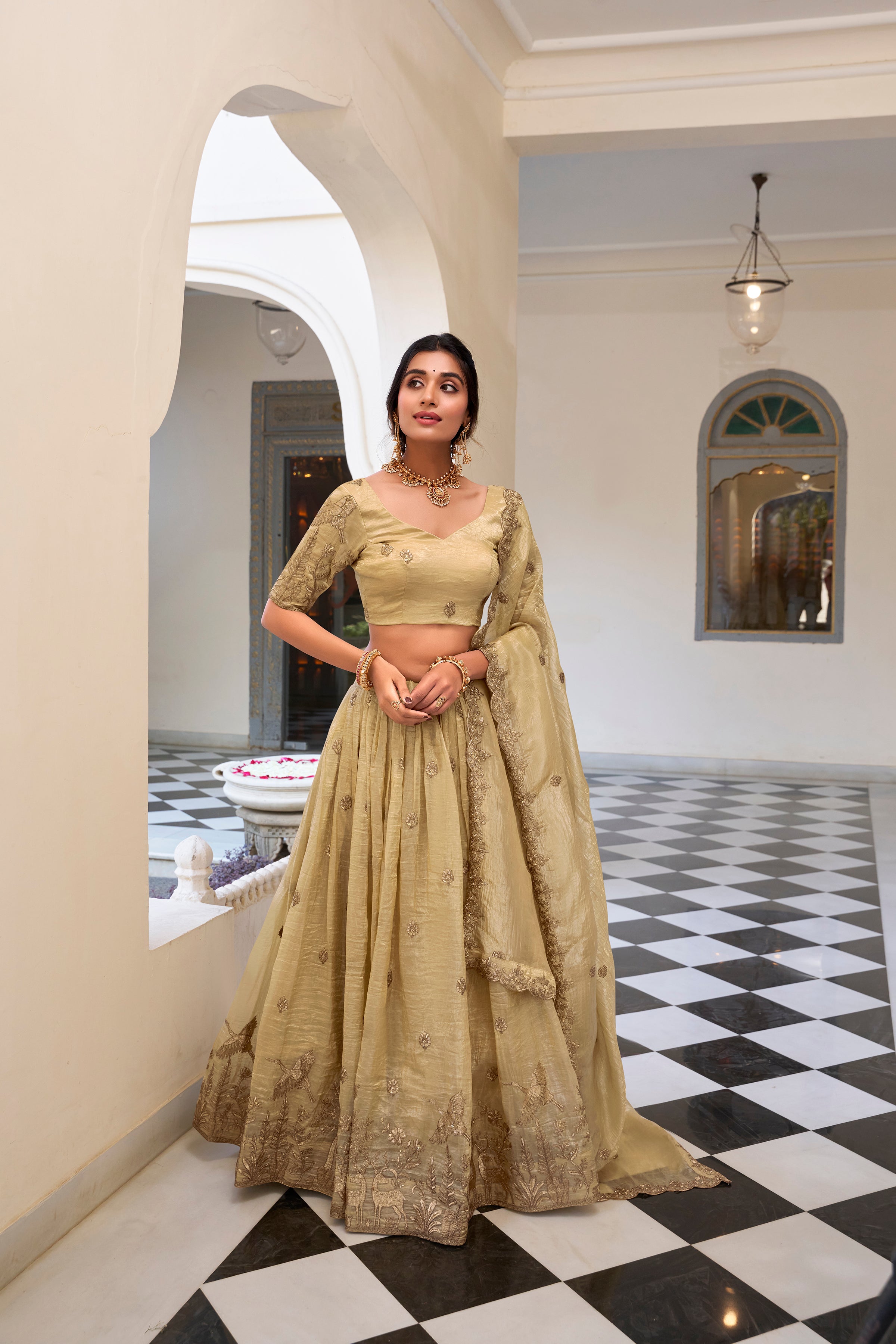 Graceful allure in a stunning dusty rose lehenga.