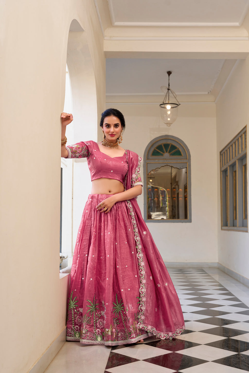 Graceful allure in a stunning dusty rose lehenga.
