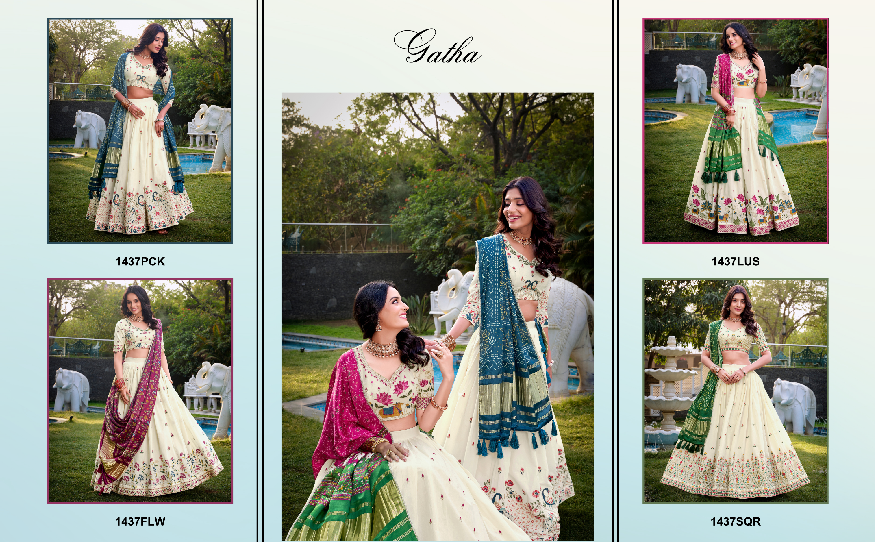 A vision of grace in an ivory lehenga adorned with peacock motifs.