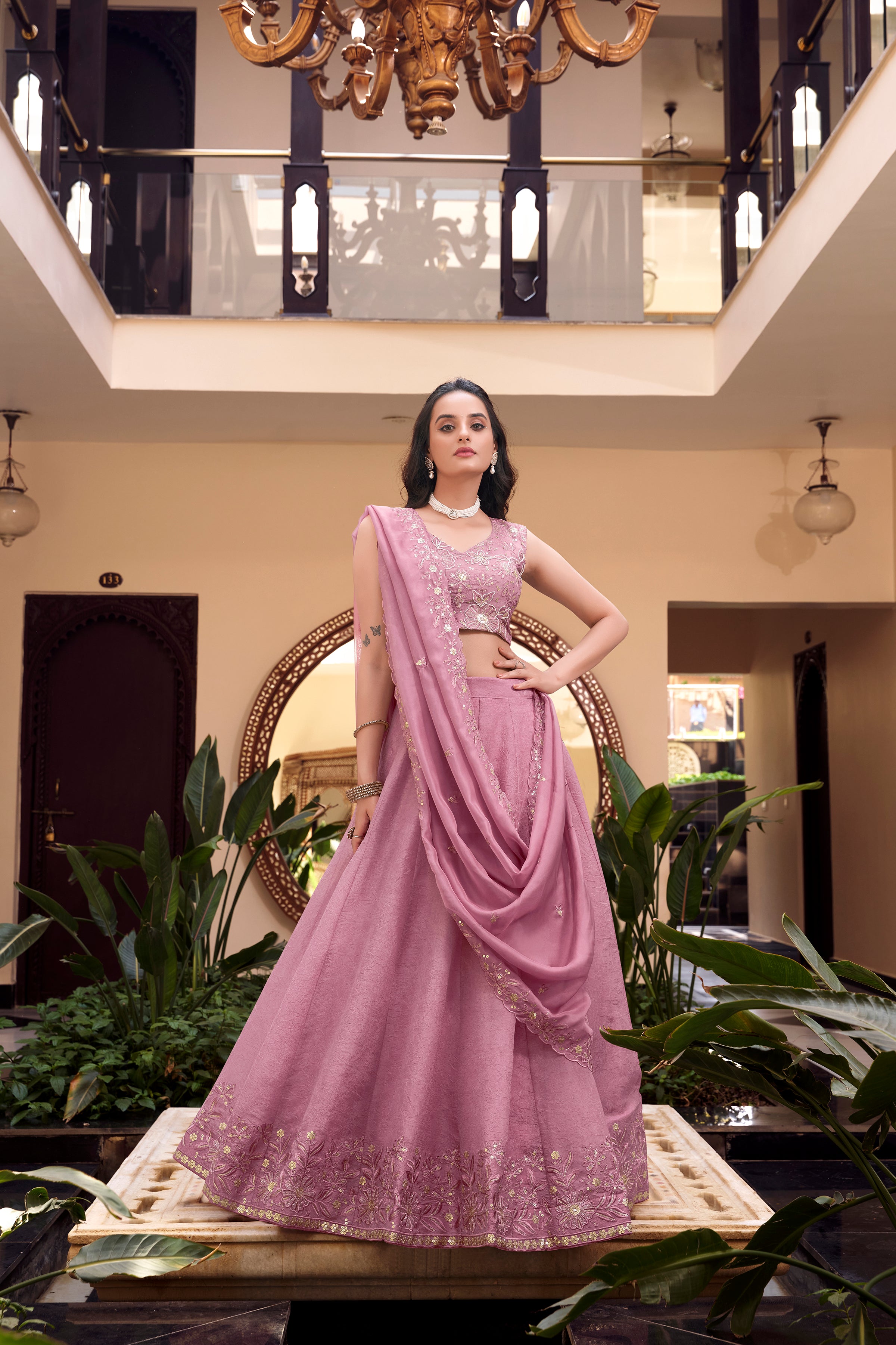 Designer  Pre-draped Pallu and a Stylish Keyhole