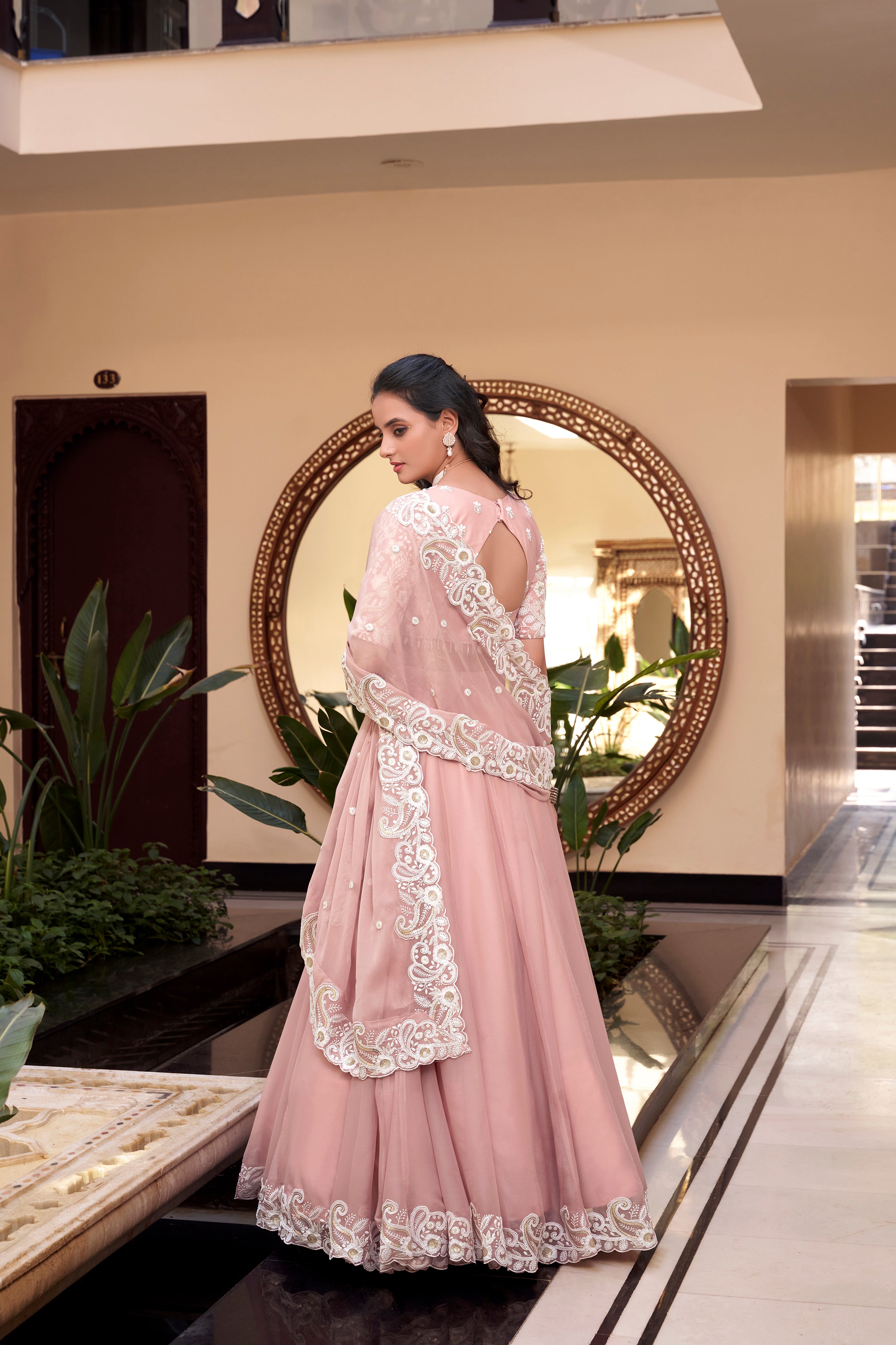 Designer  Pre-draped Pallu and a Stylish Keyhole