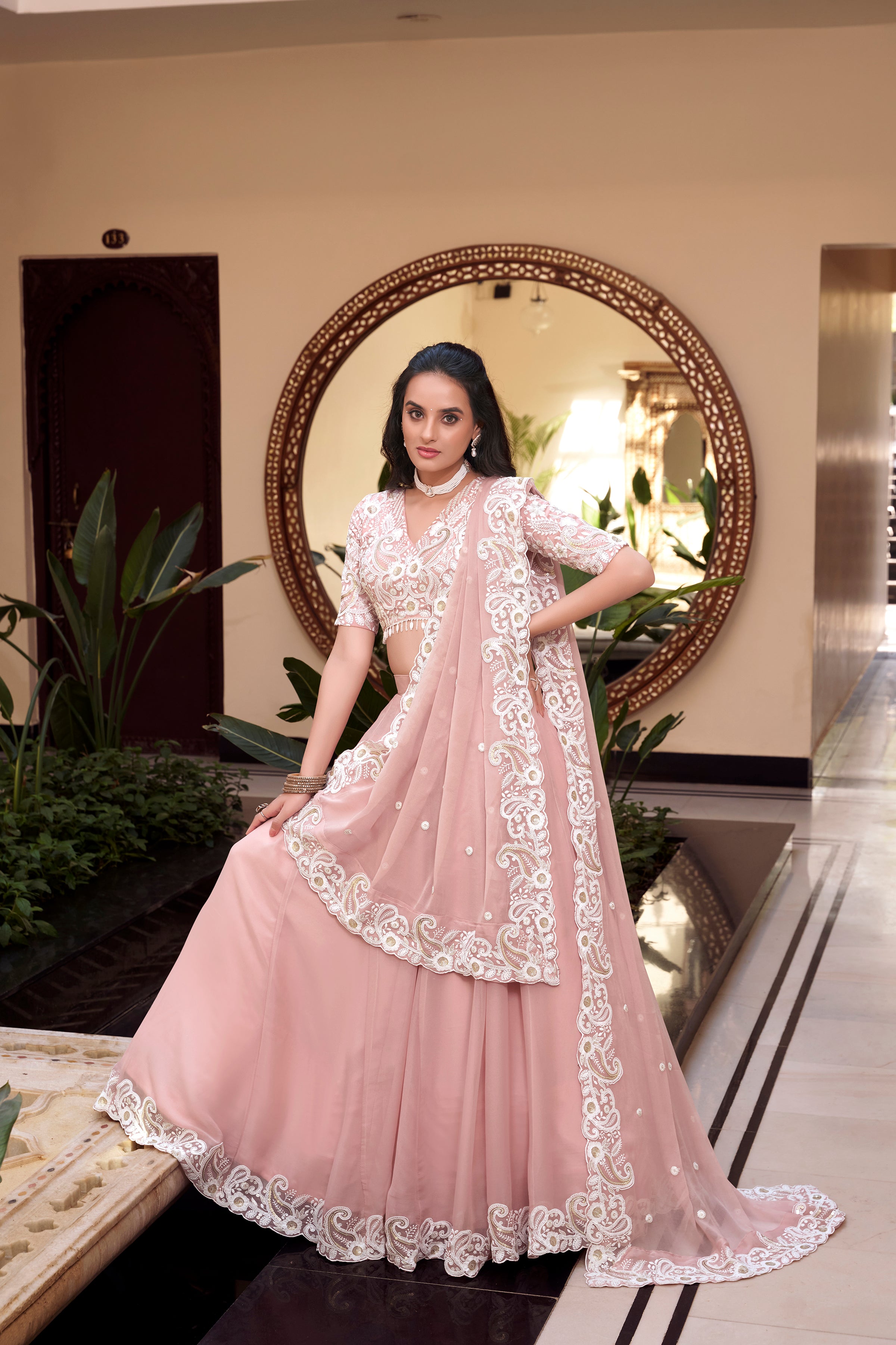 Designer  Pre-draped Pallu and a Stylish Keyhole