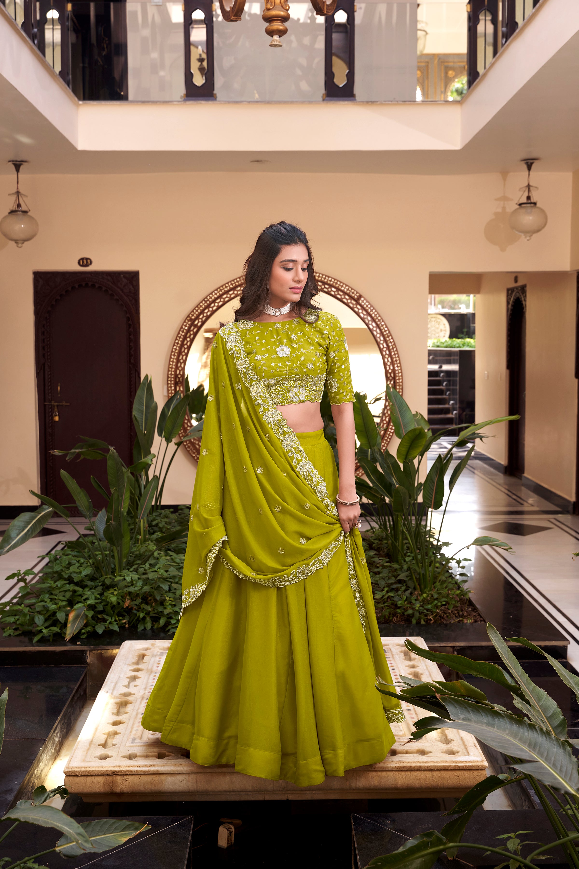 Designer  Pre-draped Pallu and a Stylish Keyhole