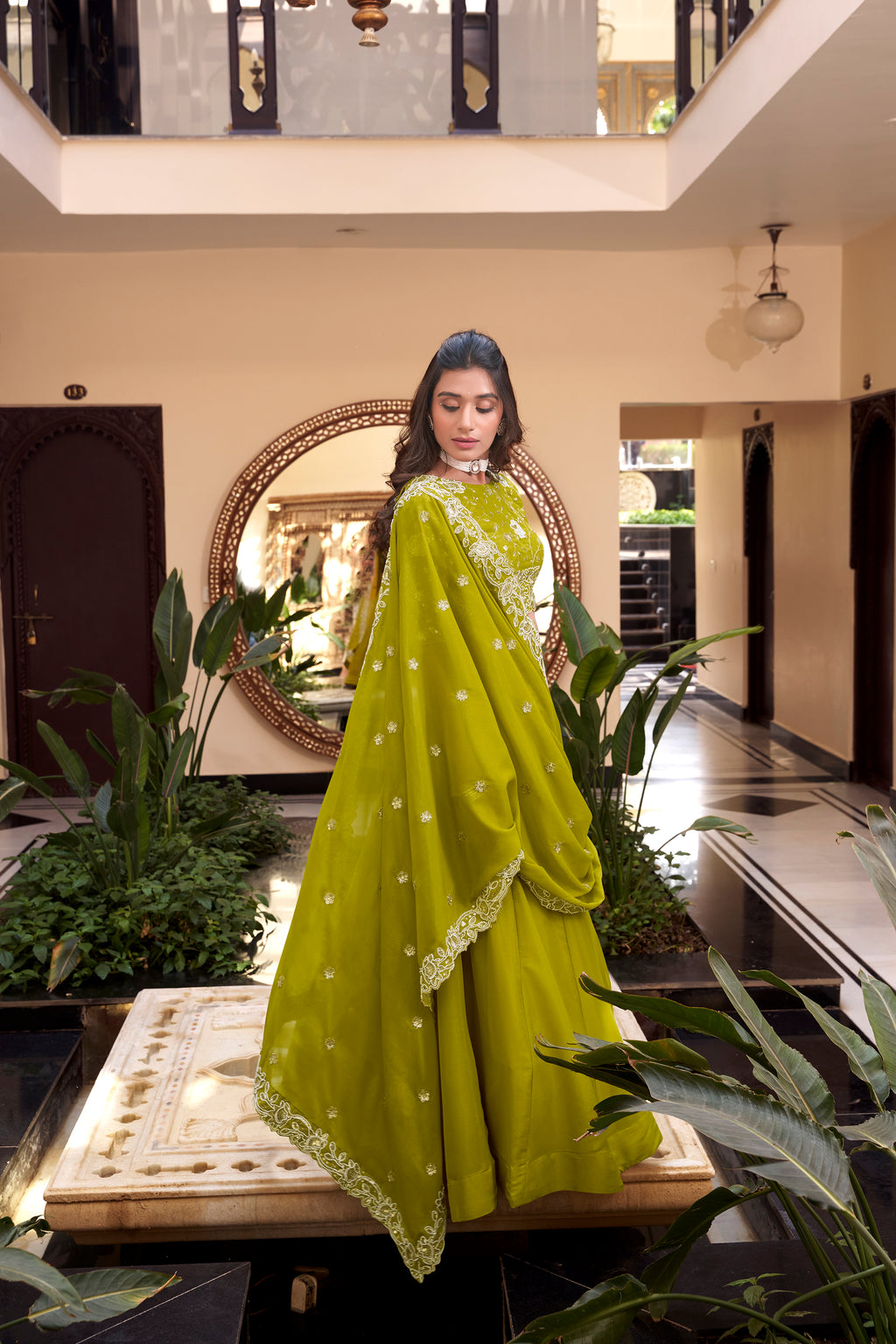 Designer  Pre-draped Pallu and a Stylish Keyhole