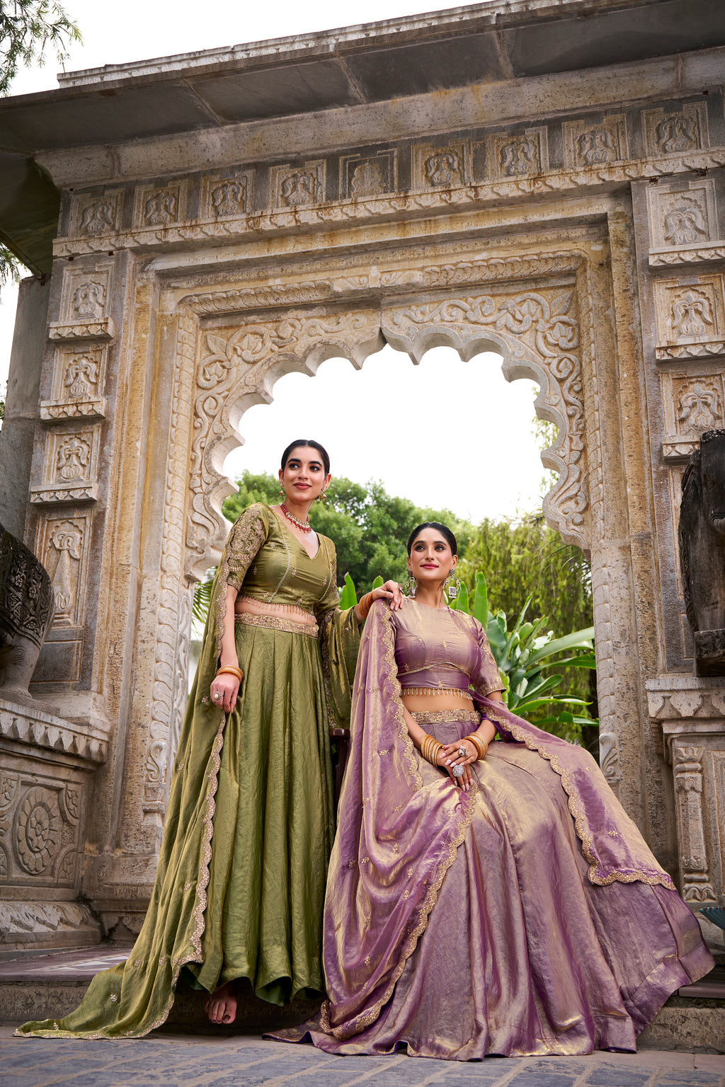 Designer Rose Gold Lehenga in Crushed Shimmer Fabric with an Embroidered