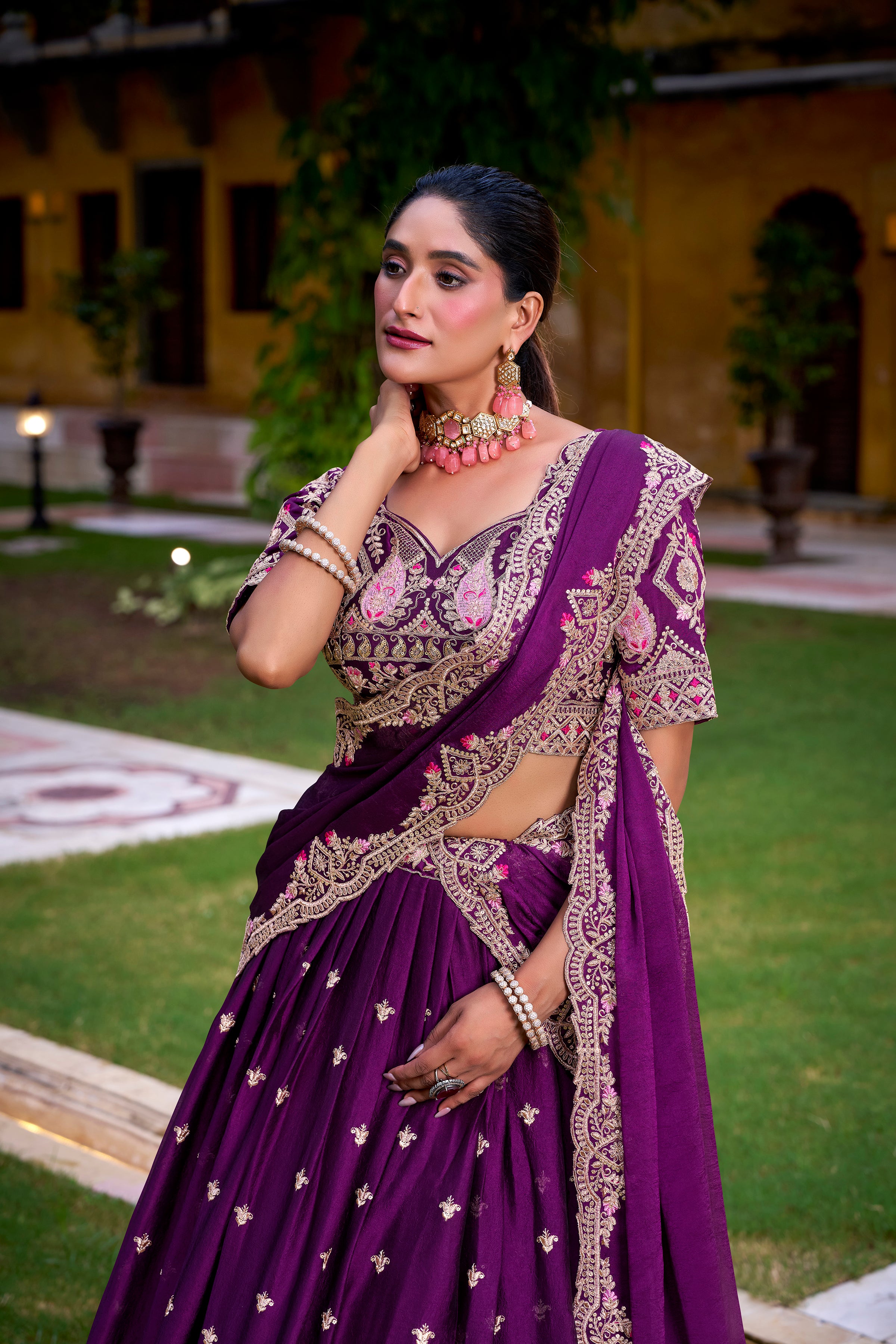 Regal Purple Lehenga Choli with Heavy Zari Work