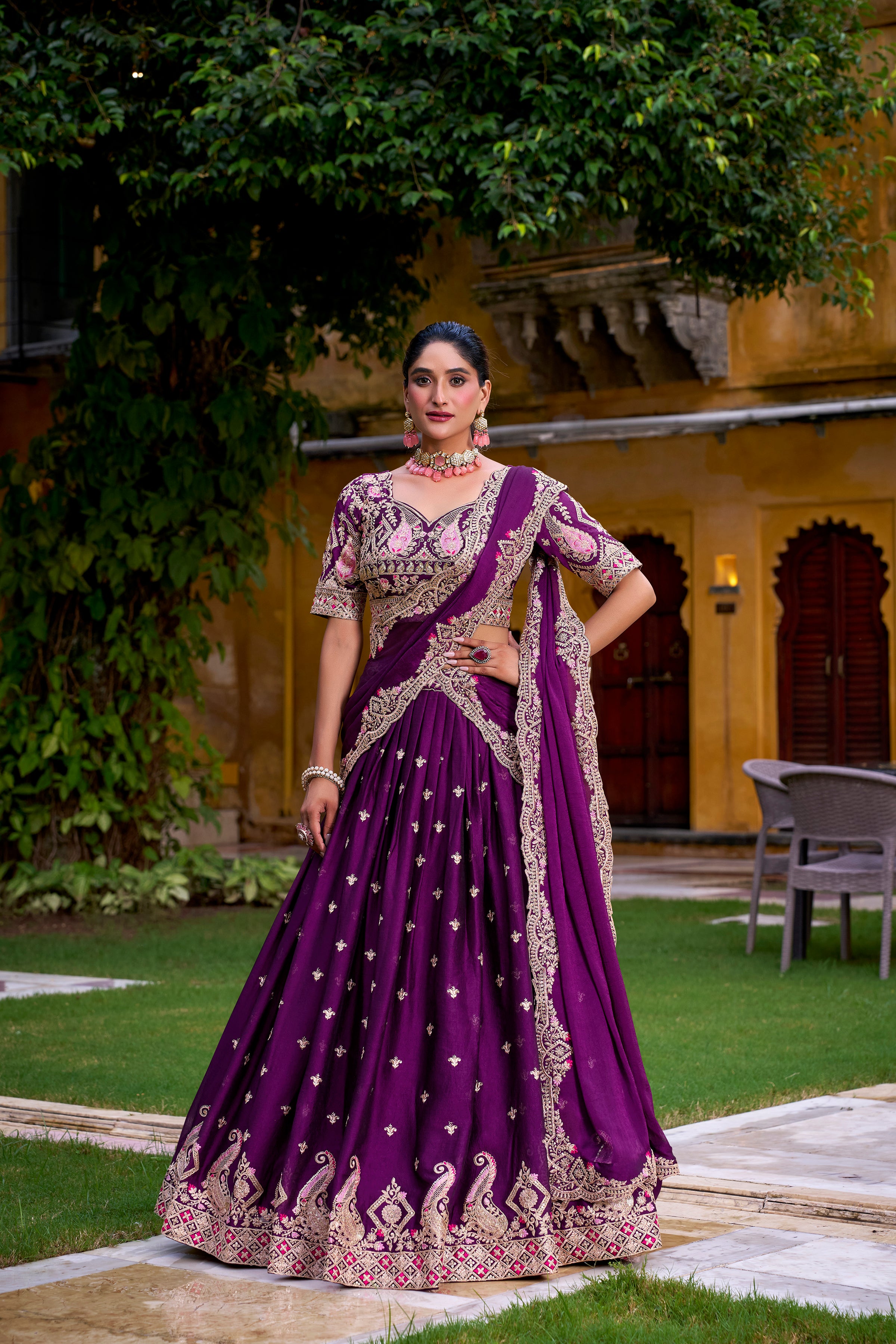 Regal Purple Lehenga Choli with Heavy Zari Work