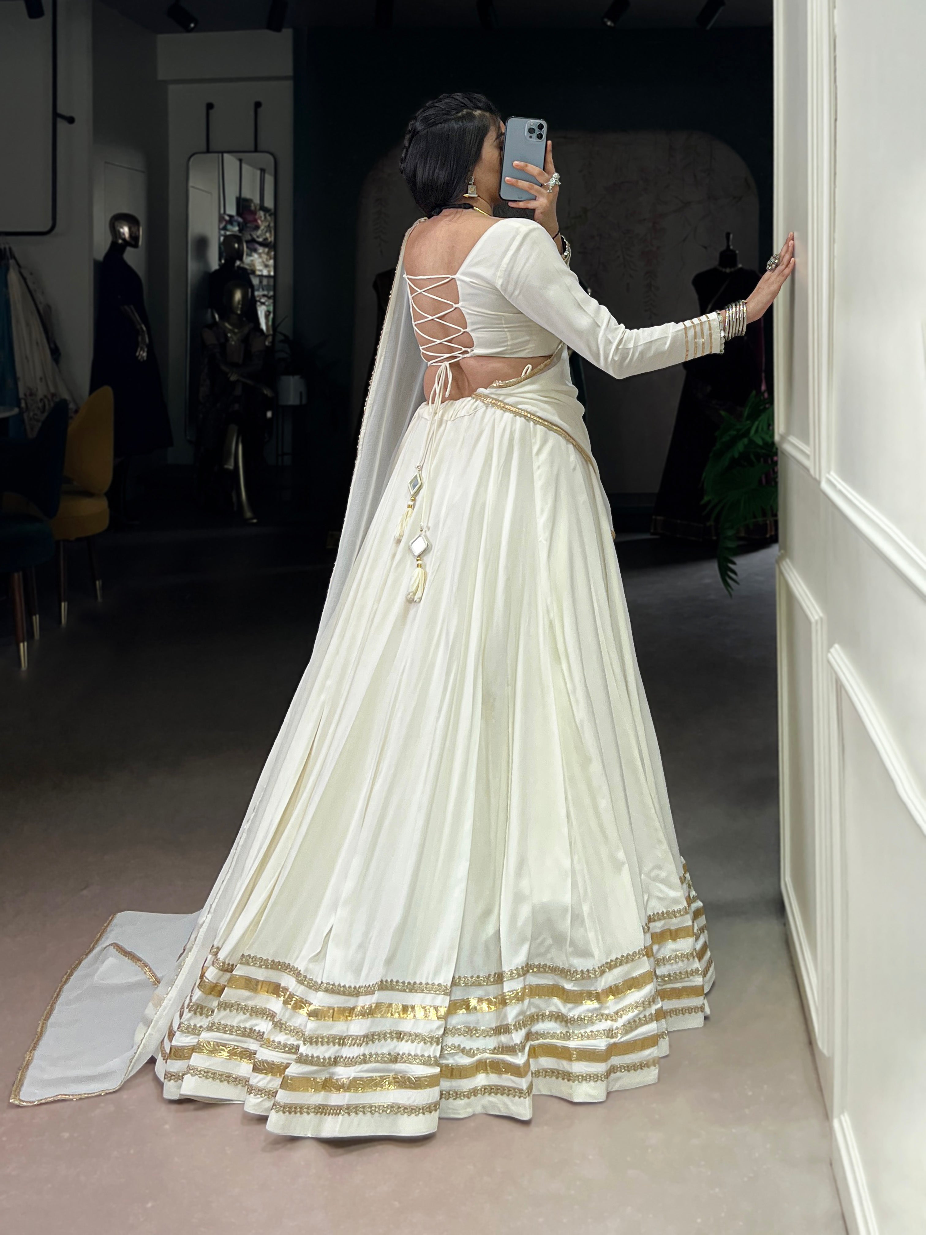 Elegant Flared Lehenga Choli with Classic Golden Detailing