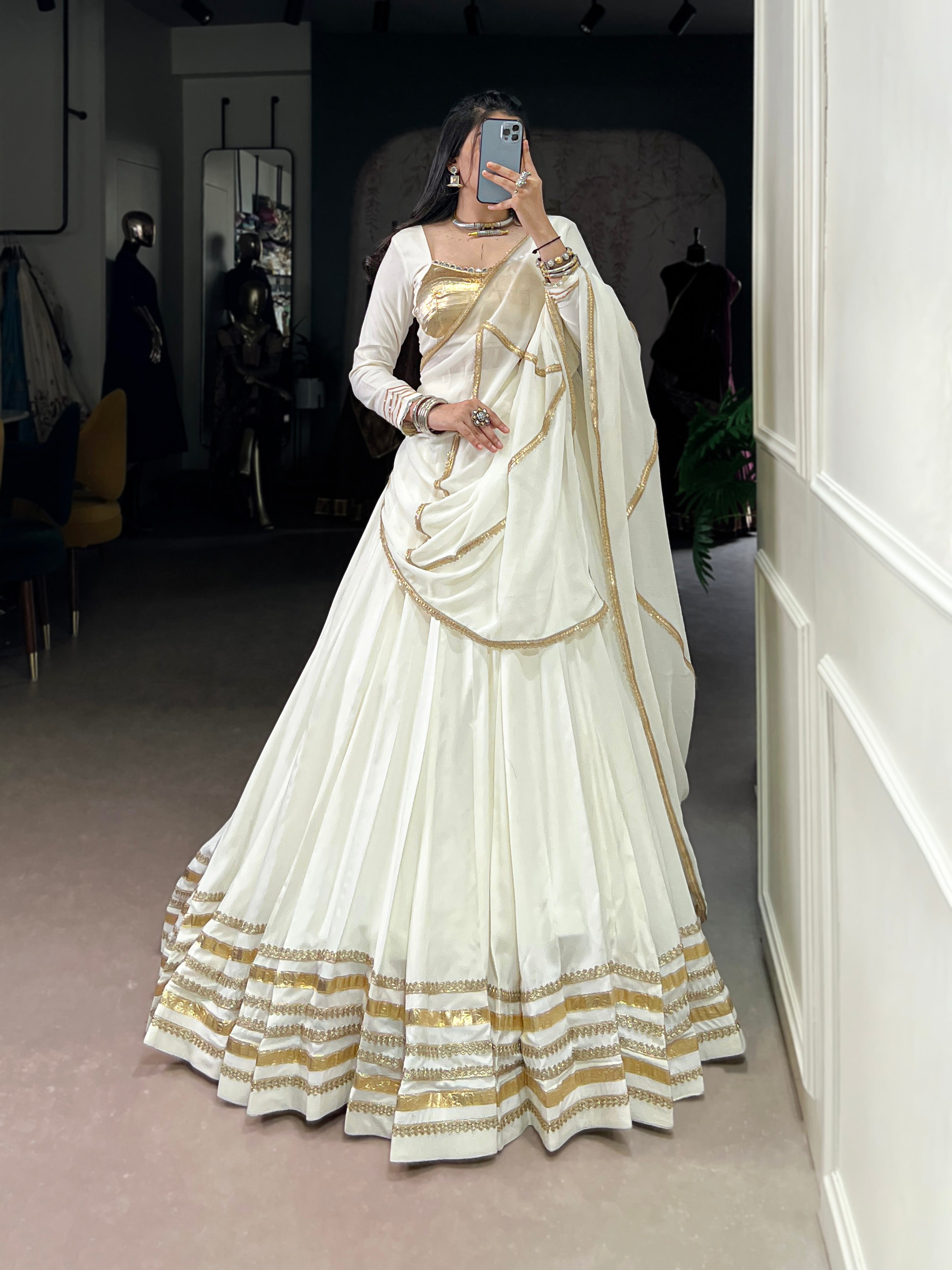 Elegant Flared Lehenga Choli with Classic Golden Detailing