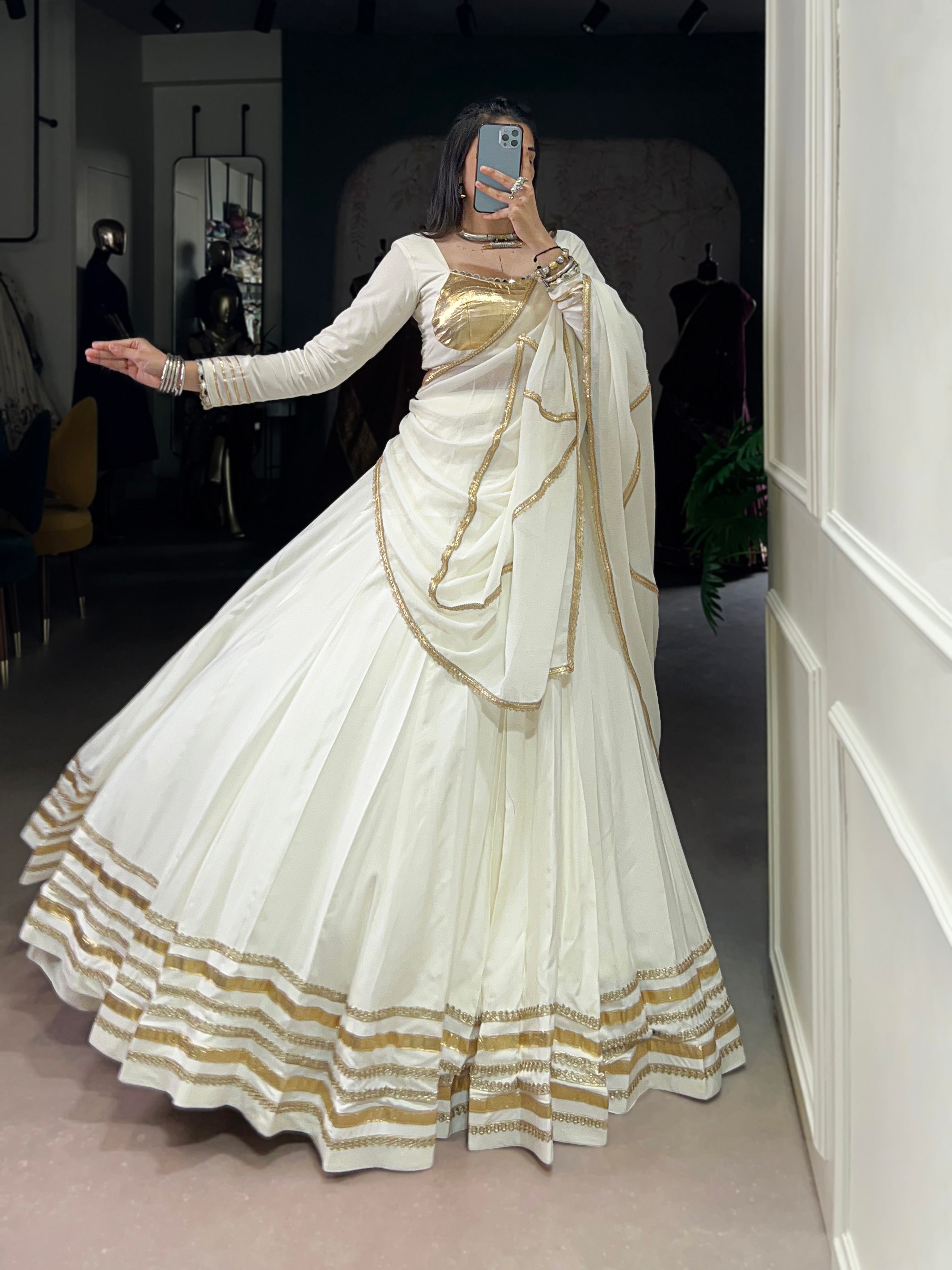 Elegant Flared Lehenga Choli with Classic Golden Detailing