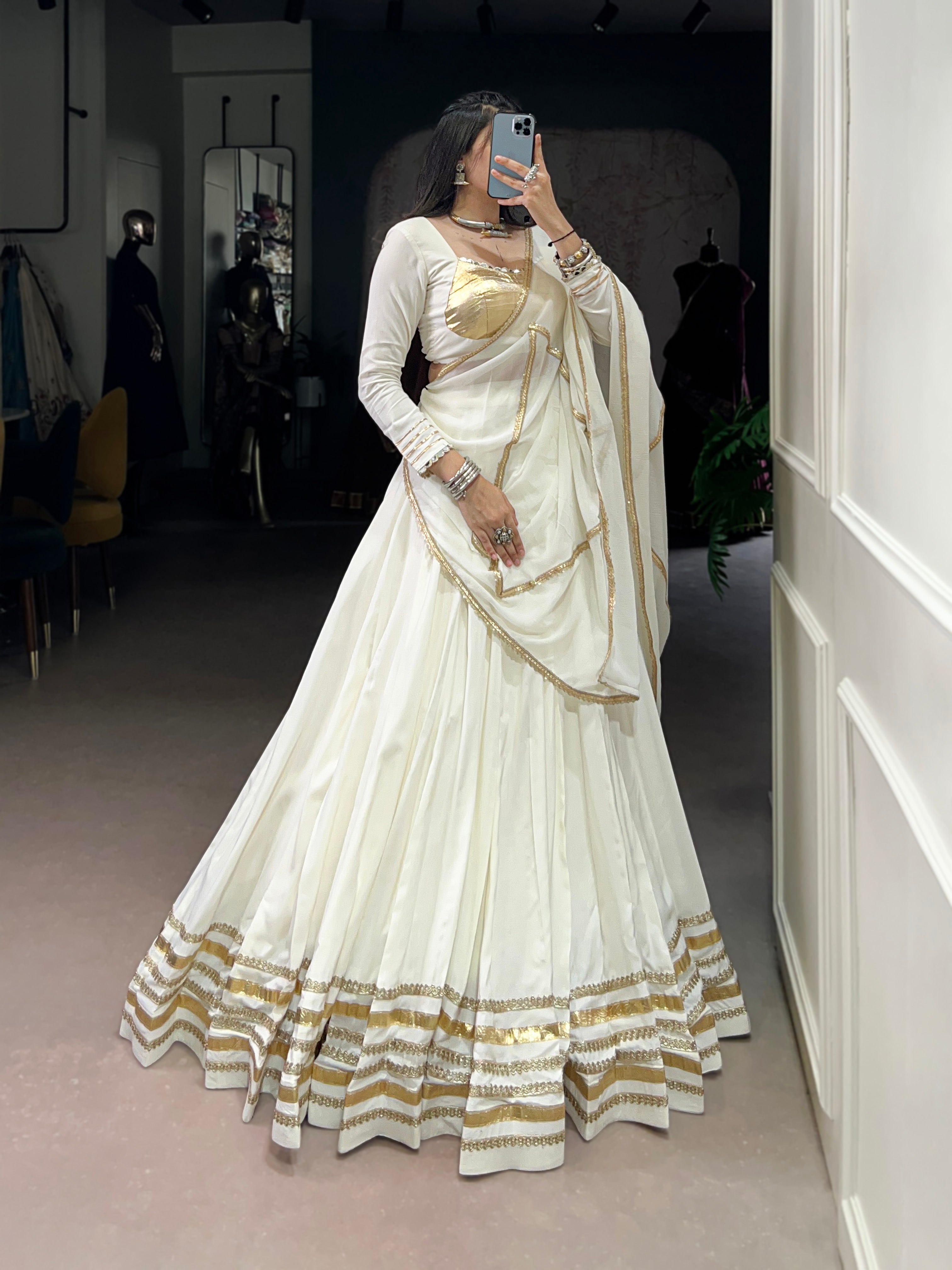 Elegant Flared Lehenga Choli with Classic Golden Detailing