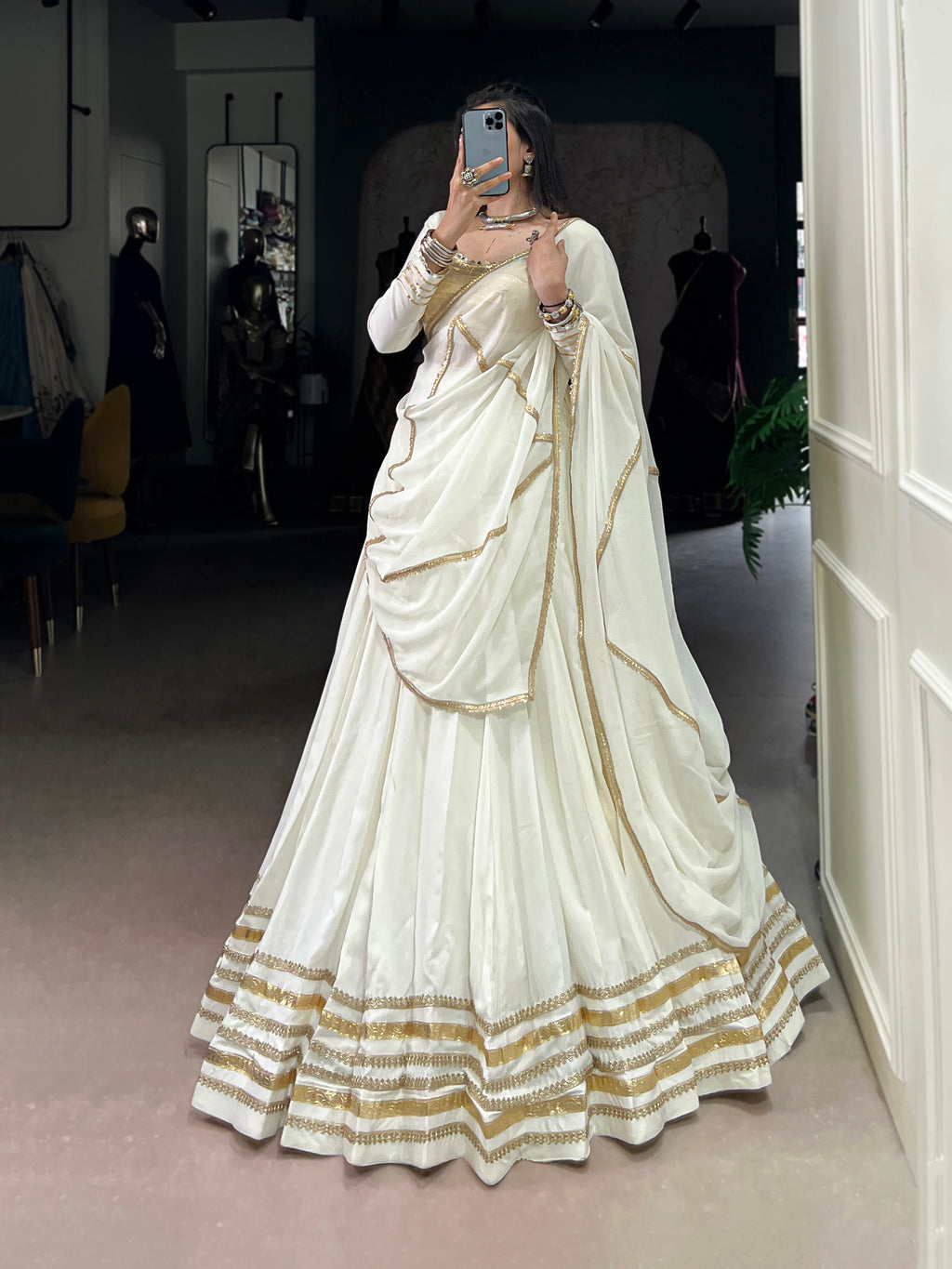 Elegant Flared Lehenga Choli with Classic Golden Detailing