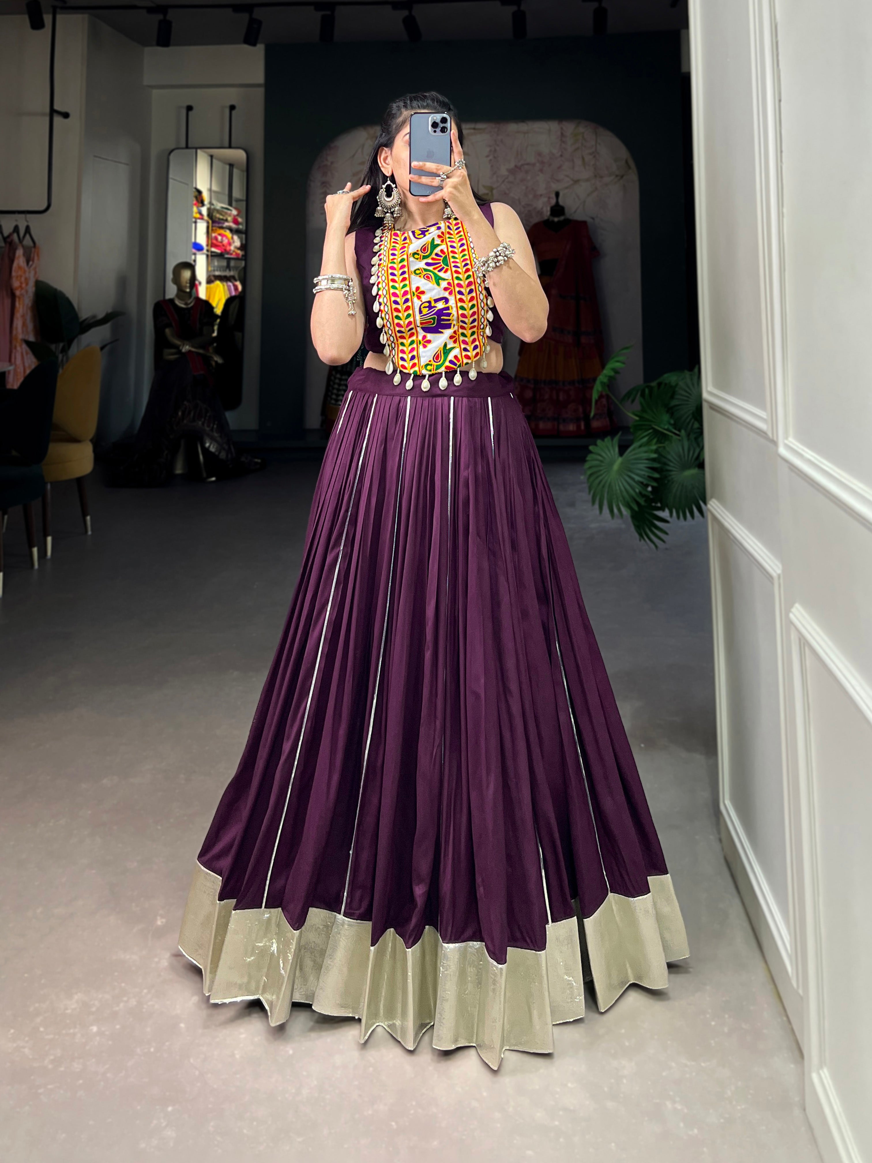Designer Ethnic Mirror Work Choli with Bold Pink Rayon Lehenga