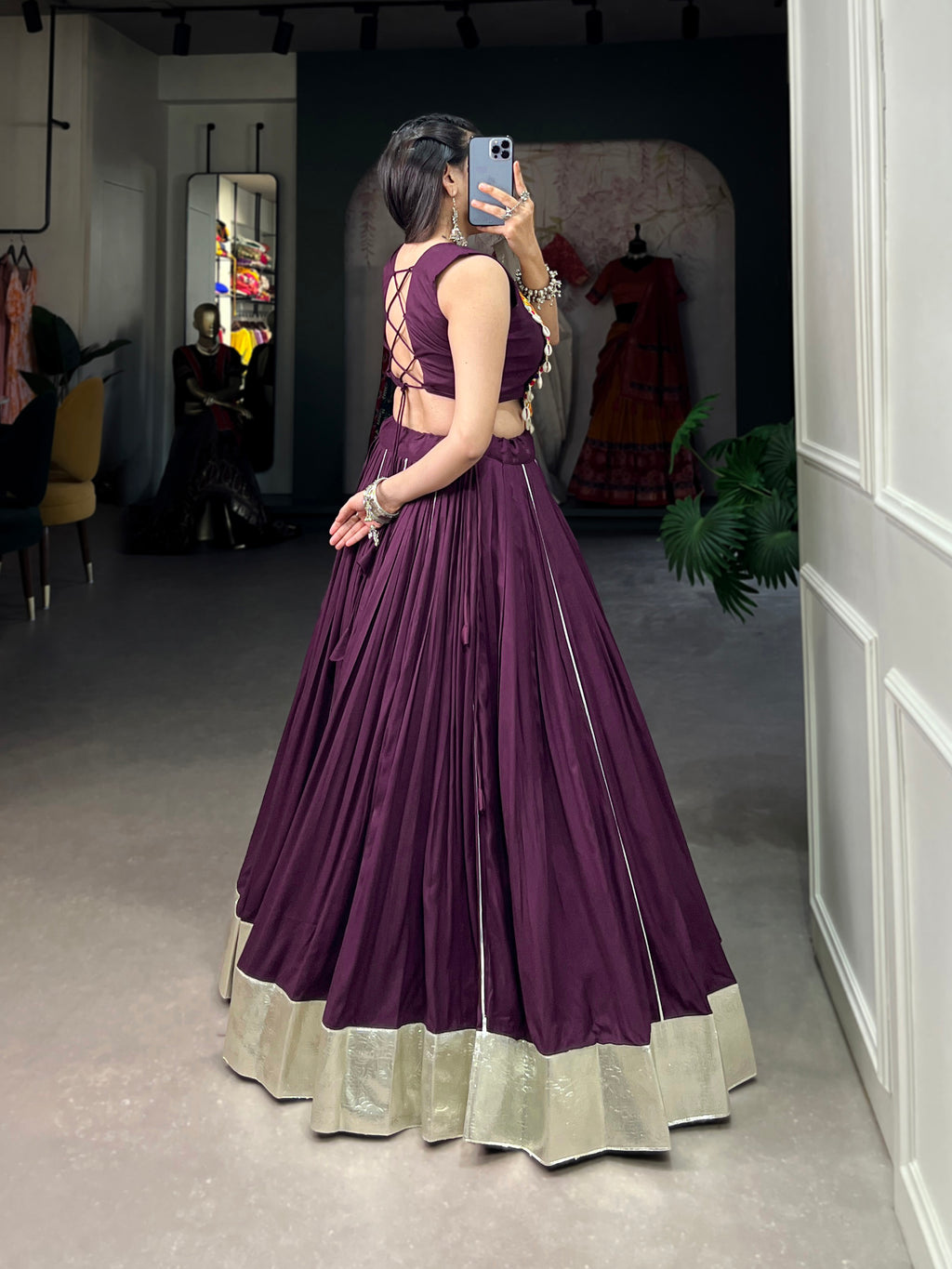 Designer Ethnic Mirror Work Choli with Bold Pink Rayon Lehenga