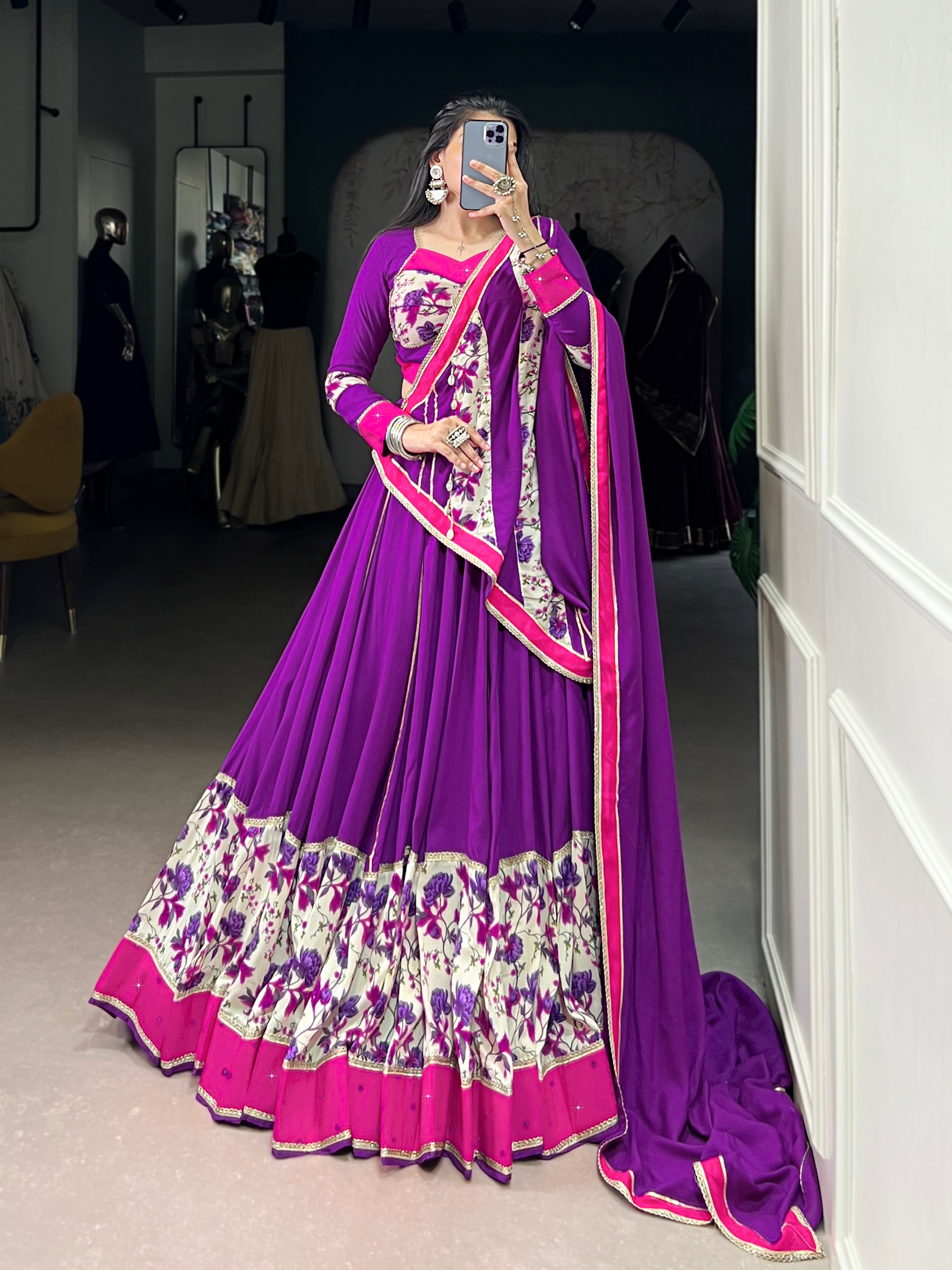 Rayon Floral Print Lehenga Choli with Elegant Dupatta
