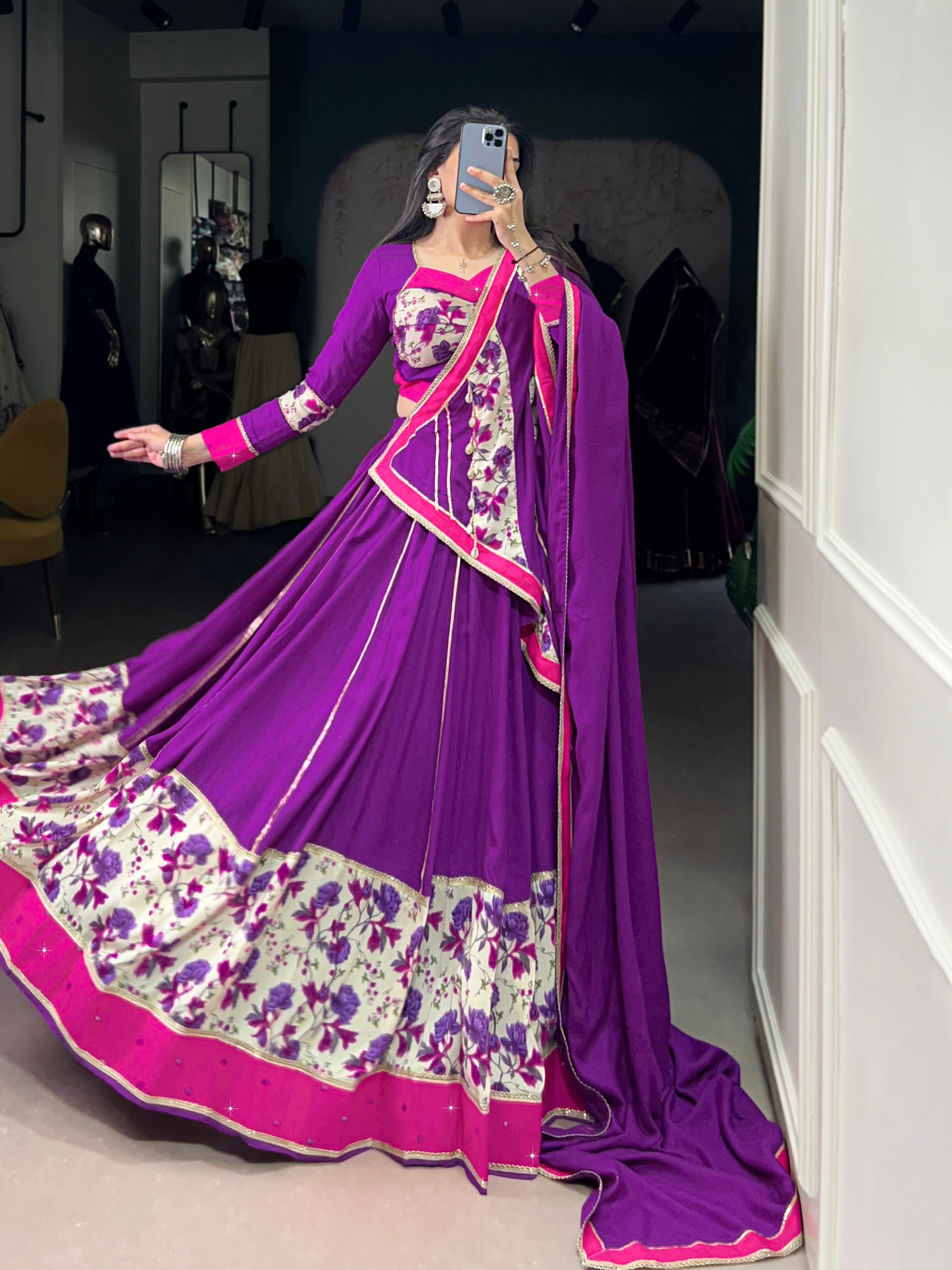 Rayon Floral Print Lehenga Choli with Elegant Dupatta
